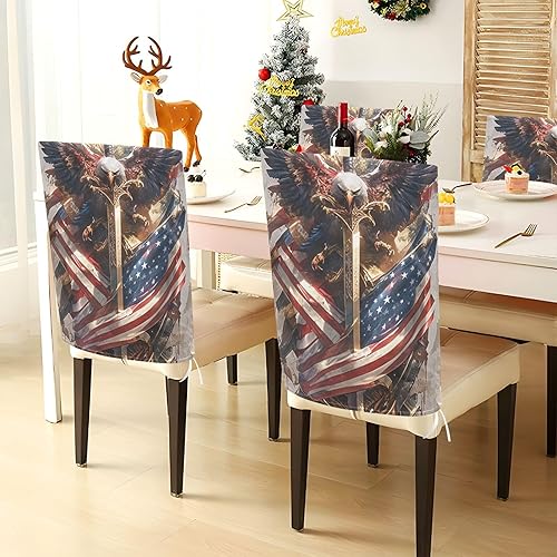 Miniatura 4 de 4th of July Independence Day White Warrior Bird Decorative Chair Protectors Covers for Retro Dining Chairs Removable Dorm Chair Cover Protector para