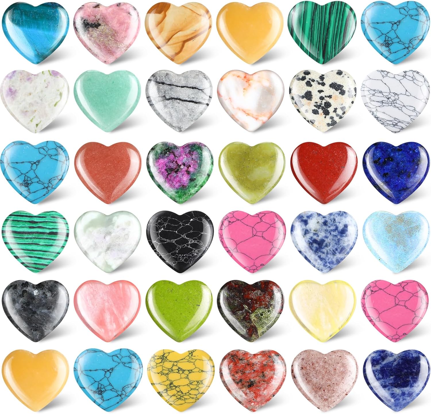 Nuenen 40 Pcs 1.4 Inch Heart Stone Bulk Mother Gifts Employee Appreciation Gifts Heart Shaped Rock Worry Stone Tiny Trinkets Healing Crystal Gemstone Love Carved Rock Mom Women