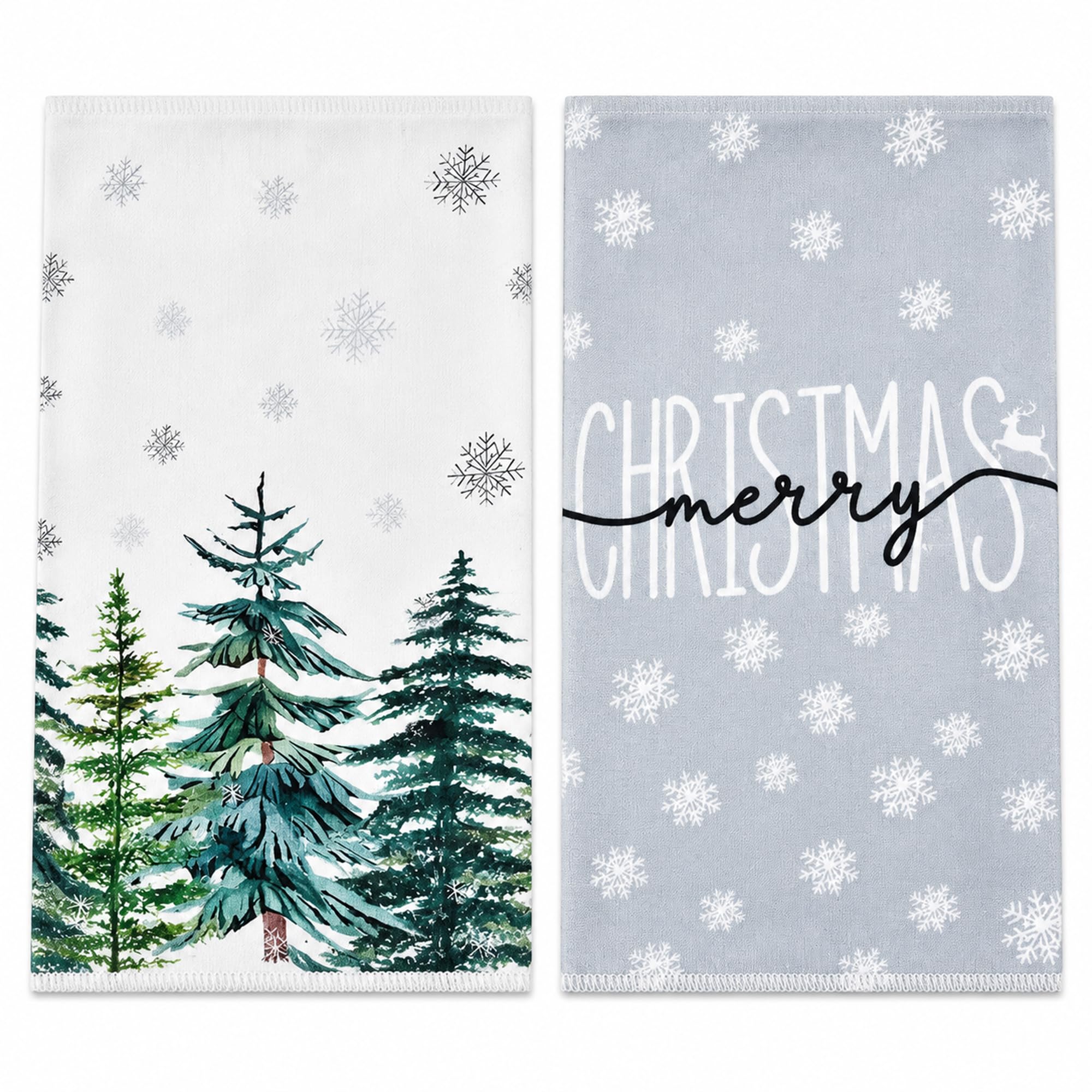 VITEVER Geschirrtücher Weihnachten 2er Set, 40 x 60 cm, Mikrofaser | 2 Weihnachts-Geschirrtücher mit Tannenbaum- und Schneeflockenmotiven, je 40 x 60 cm – für Küche und Adventsdeko.
