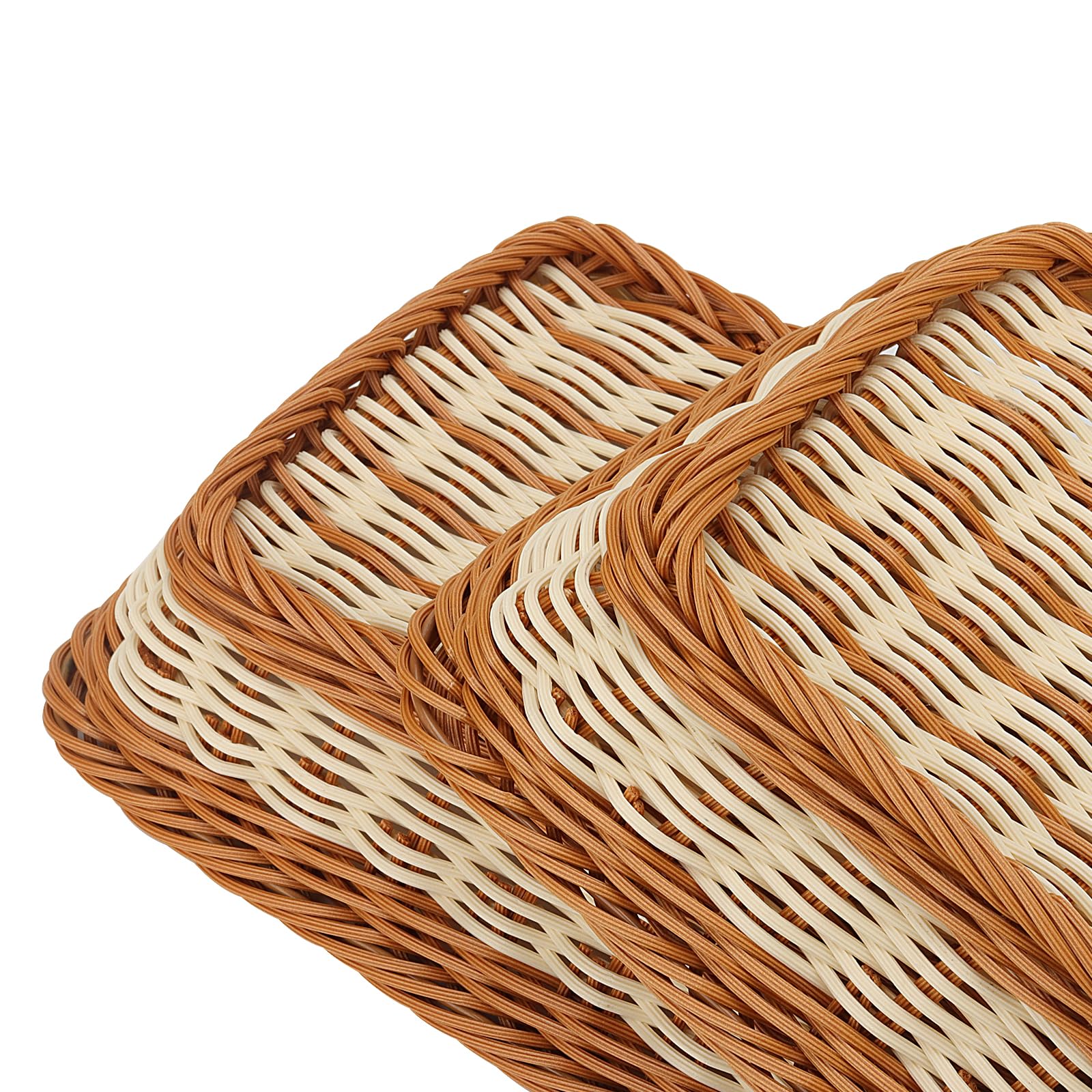Set Di 3 Cestini Per Pane In Finto Rattan - 30x20x7cm, Rettangolari Per Tavola - Foto 2