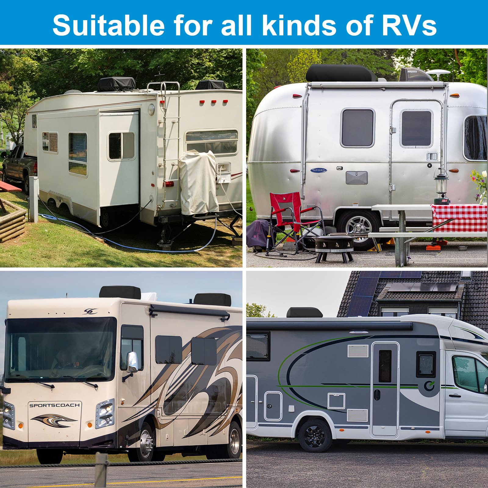 Cubierta de Aire Acondicionado RV, Vinilo Negro Impermeable Anti-UV, Compatible con Dometic Brisk II, Dobladillo de cordón, fácil de Limpiar