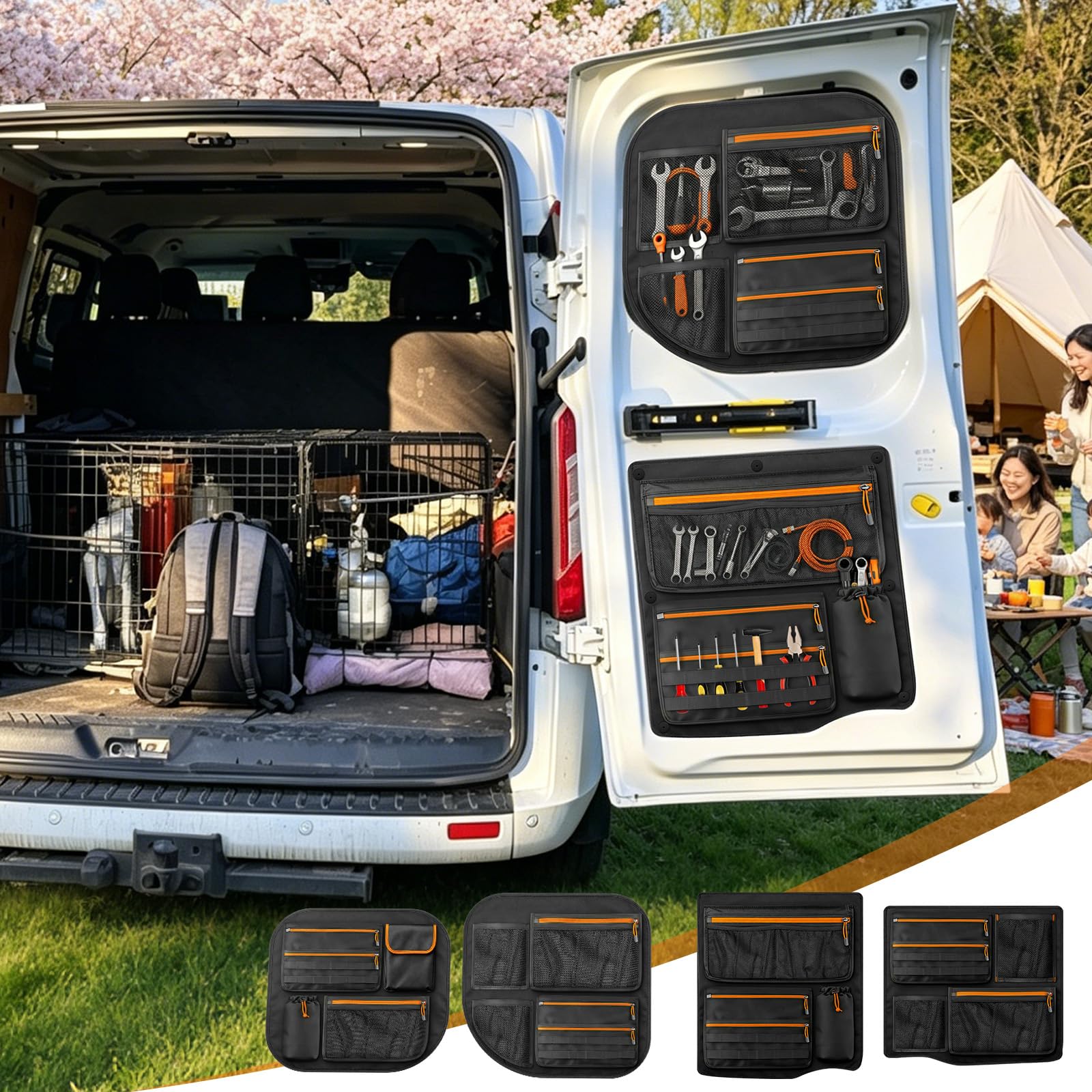 4PCS Bolsas de Almacenamiento compatibles con Ford Transit Custom 2006-2023, Organizador de Bolsas para Puerta Trasera, Poliéster 1680D