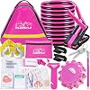 Pink Roadside Assistance Kit with Jumper Cable, Tow Rope, LED Road Flare, Deer Whistles and More Women Emergency Safety Tool Kit