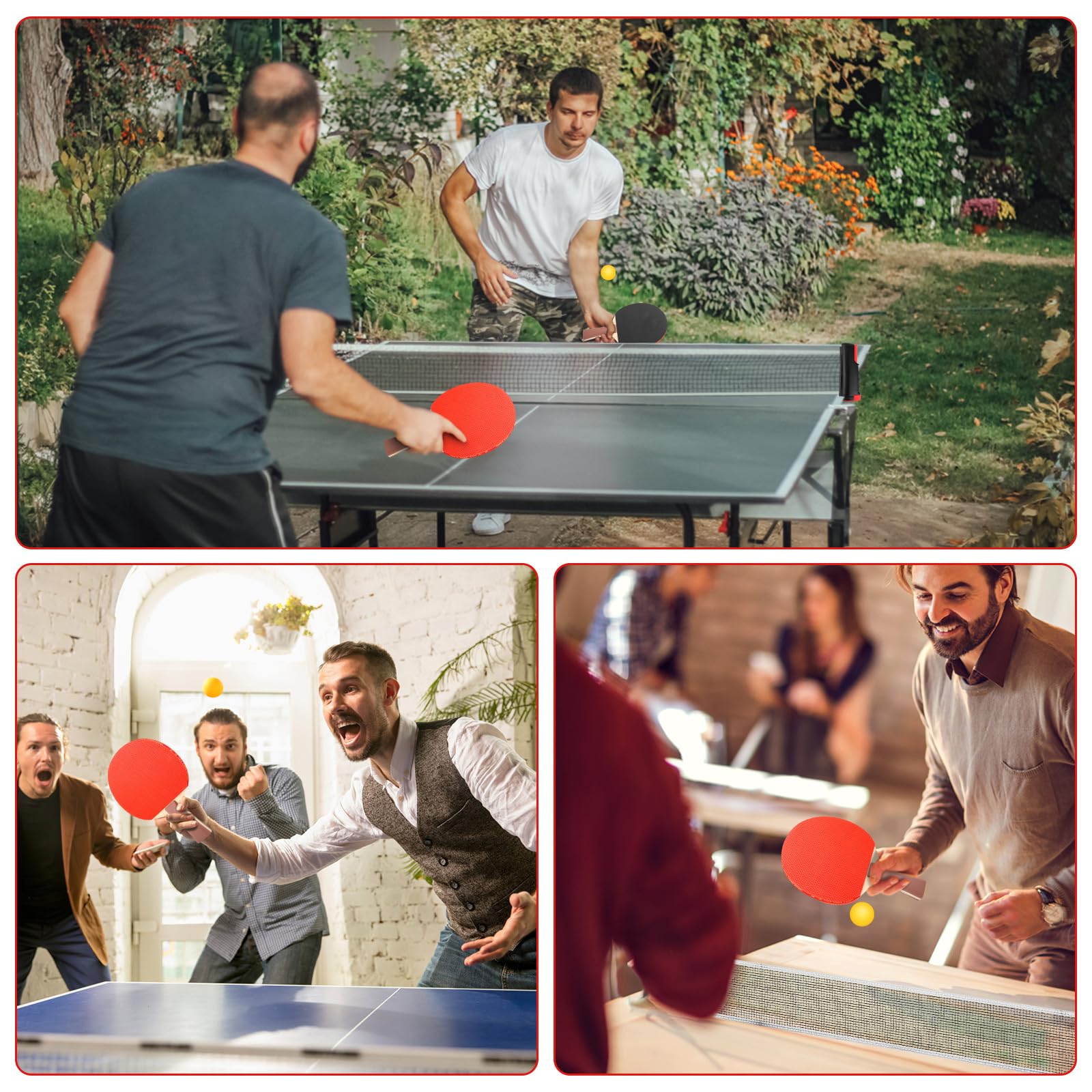 Juego de raquetas de tenis de mesa, juego de tenis de mesa profesional, red de tenis de mesa con red para niños 2 raquetas de tenis de mesa + red retráctil, 3 pelotas de ping-pong, 1 * bolsa de malla