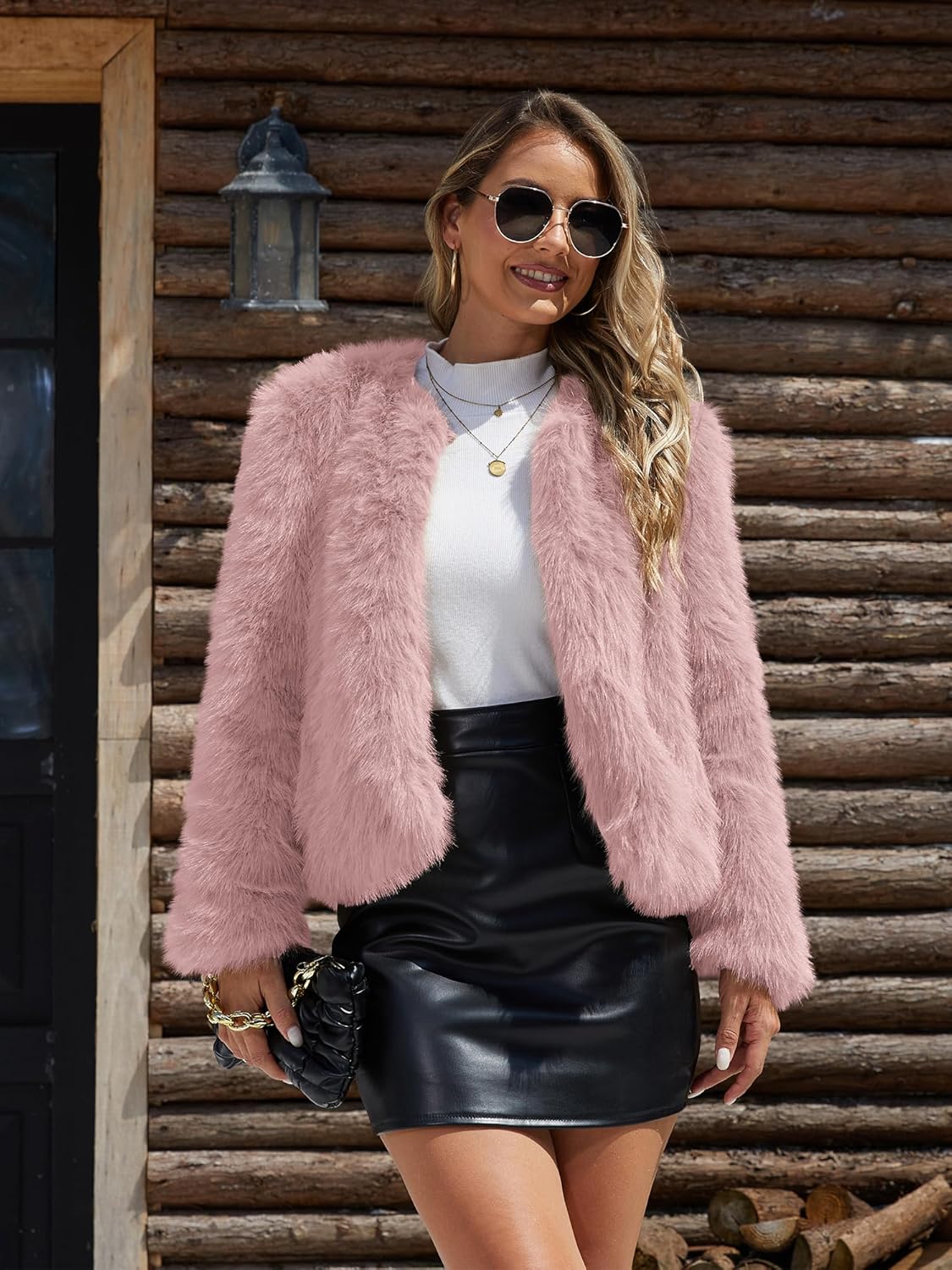 ELLEVEN Women’s Fluffy Faux Fur Cropped Coat – Soft Warm Fashion Winter Jacket with Hooks & Pockets - Image 5