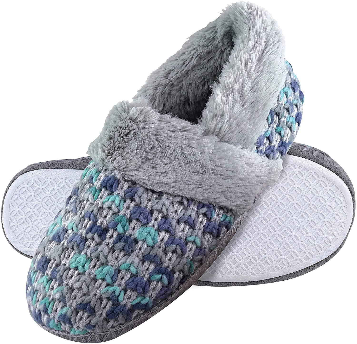 Dunlop Ladies Cute Fluffy Plush Winter Warm Luxury Comfort Knitted House  Slippers