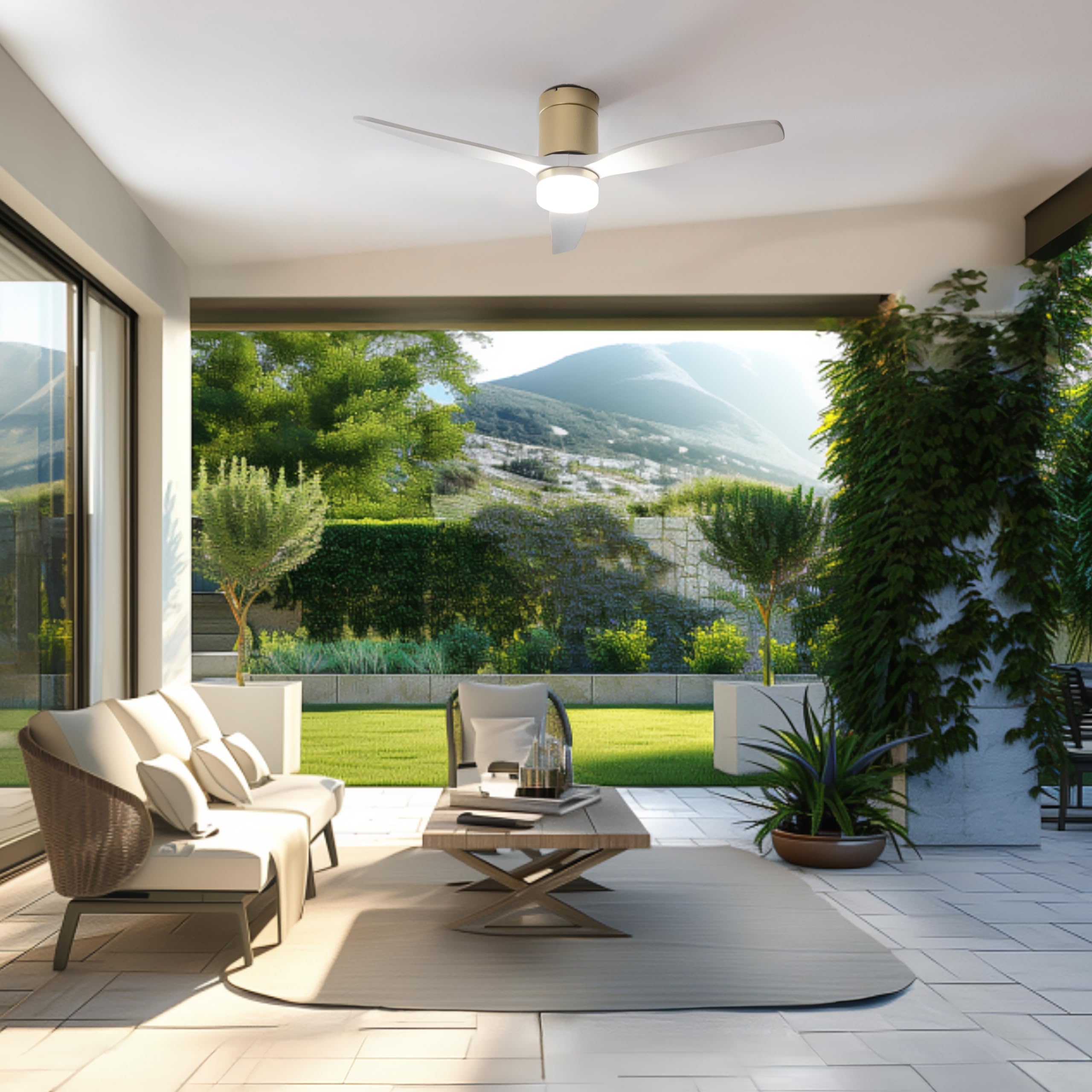 Cecotec Ventilador de Techo EnergySilence Aero 5600 Aqua GoldWhite Connected, 40 W y 52”, Wifi, Mando a distancia, protección IP44, luz, 6 velocidades, 3 aspas, modo winter-summer, temporizador 8h — view 3