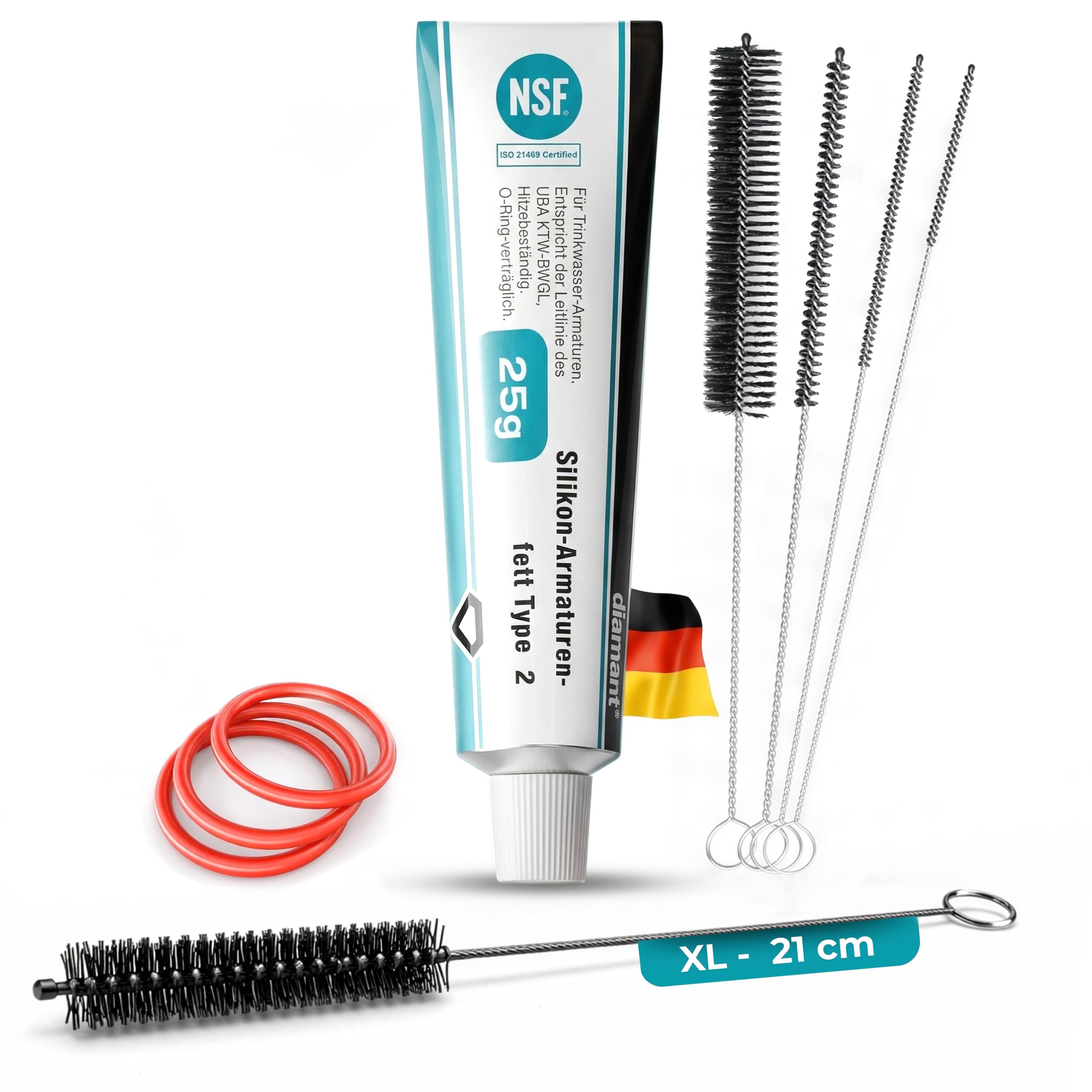 fancility® Reinigungsset für Philips Kaffeevollautomat & Brühgruppe - Wartungsset & Ersatzteile Zubehör u.a. für Saeco Latte-Go & Spidem - inkl. 25g Silikonfett, Reinigungsbürste, O-Ring Dichtung