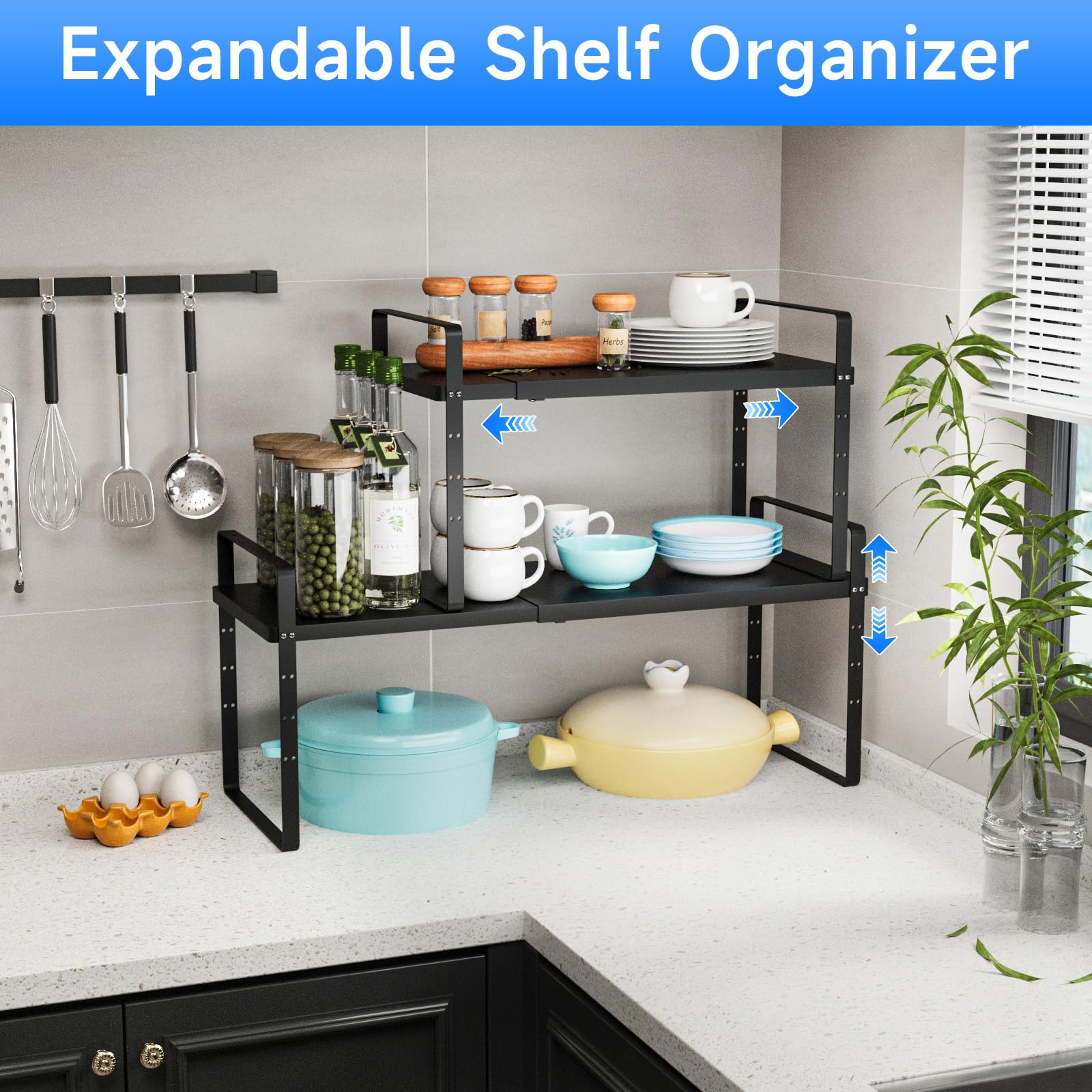 Erweiterbares stapelbares Regal, Theken-Organizer, Gewürzschrank, Speisekammer-Regal, Schrankständer, Aufbewahrungsregale, Badezimmer, Küche, Esszimmer, Arbeitszimmer, Zubehör, 36,3 kg,