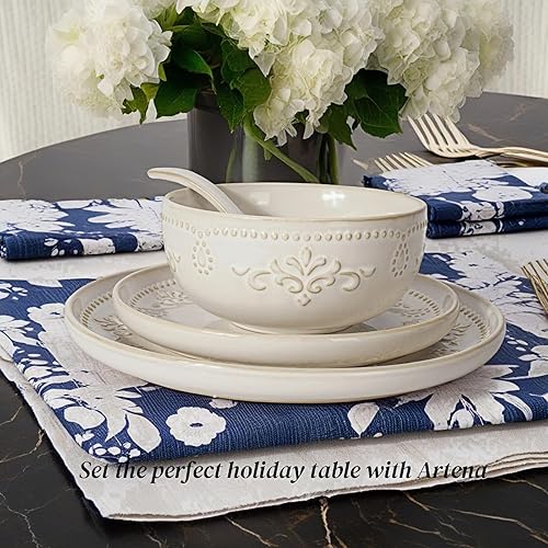 Miniatura 3 de Artena Tazones de sopa de 32 onzas, juego de 4 cuencos de cerámica en relieve, cuencos de ensalada blancos de 6.3 pulgadas, cuencos grandes para