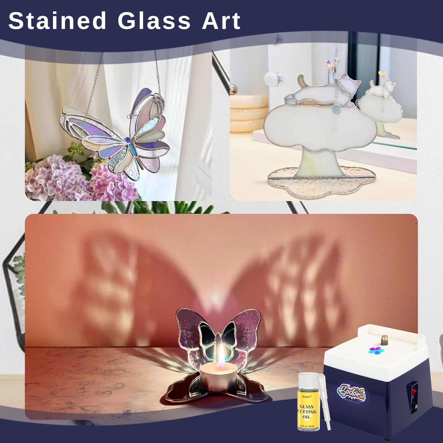 Stained Glass Grinder, Mini Glass Grinder Machine with 5/8 & 1 Grinder Bits, Stained Glass Kit , Widely Used for Glass Processing Arts and Decoration - by Godora