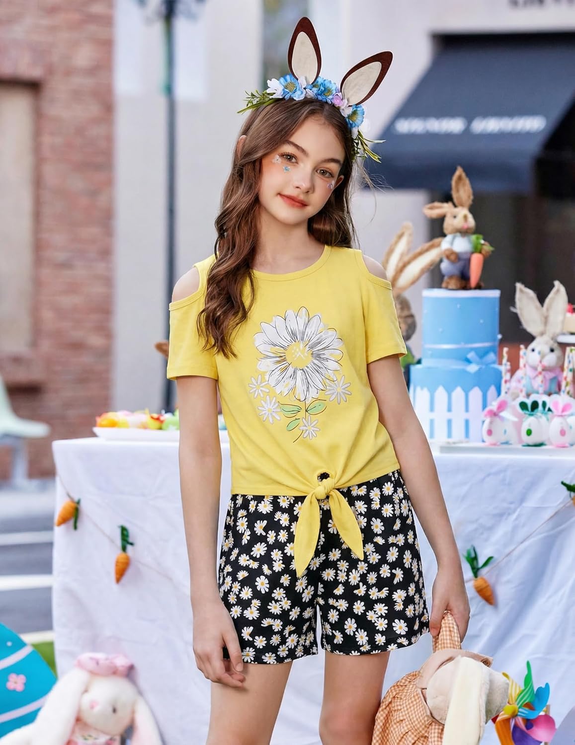 Arshiner Girls Short Sets 2 Pieces Outfits Short Sleeve Tie Knot T-Shirts and Casual Shorts With Pockets Cute Clothes Sets - Image 7