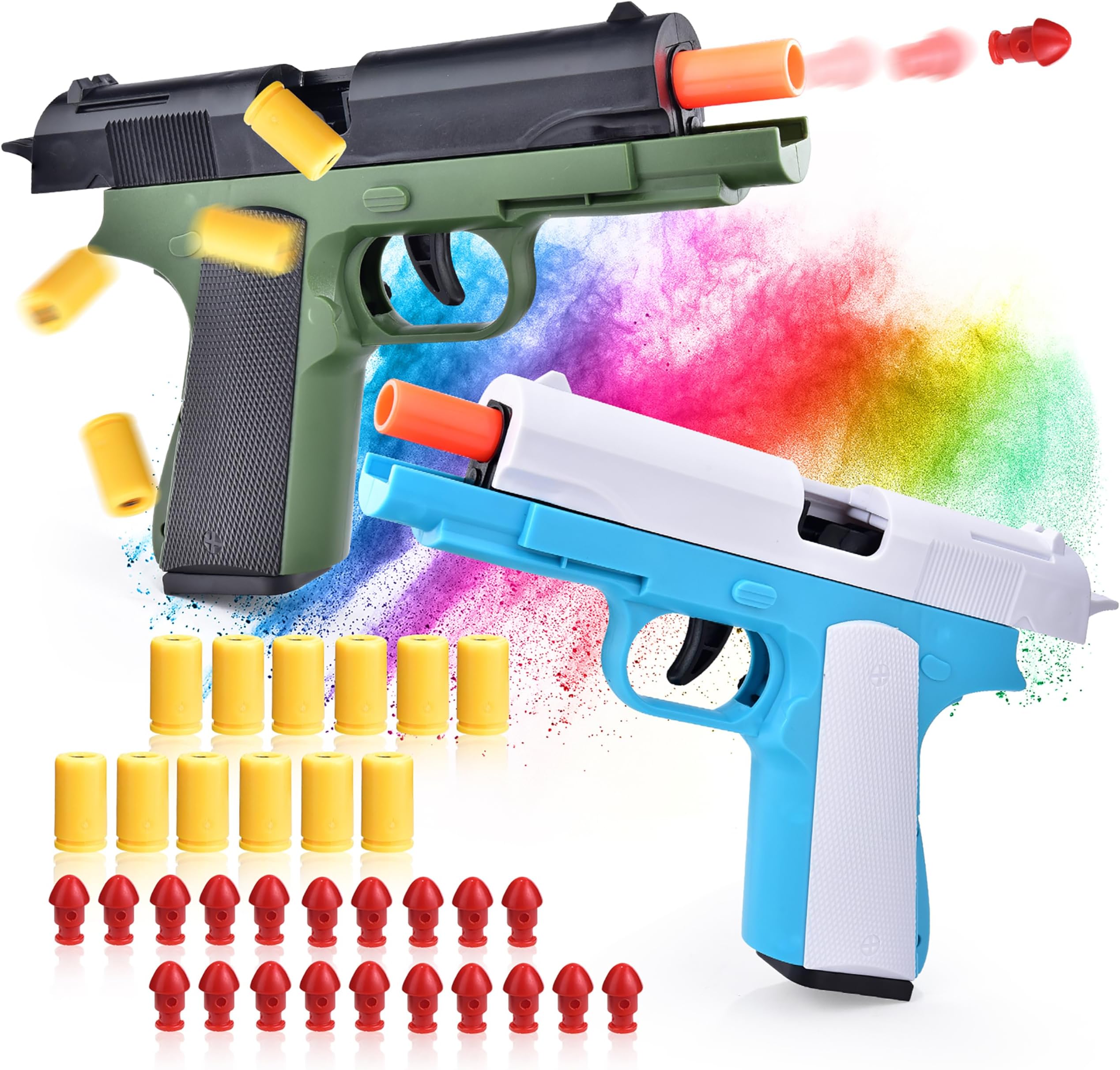 2 Pack Toy Soft Bullet Gun, Foam Ejecting Blasters, Empty Shell Ejecting Toy Guns, Educational Model, Outdoor Shooting Games, Birthday Christmas for Boys Girls Adults, Green & Blue