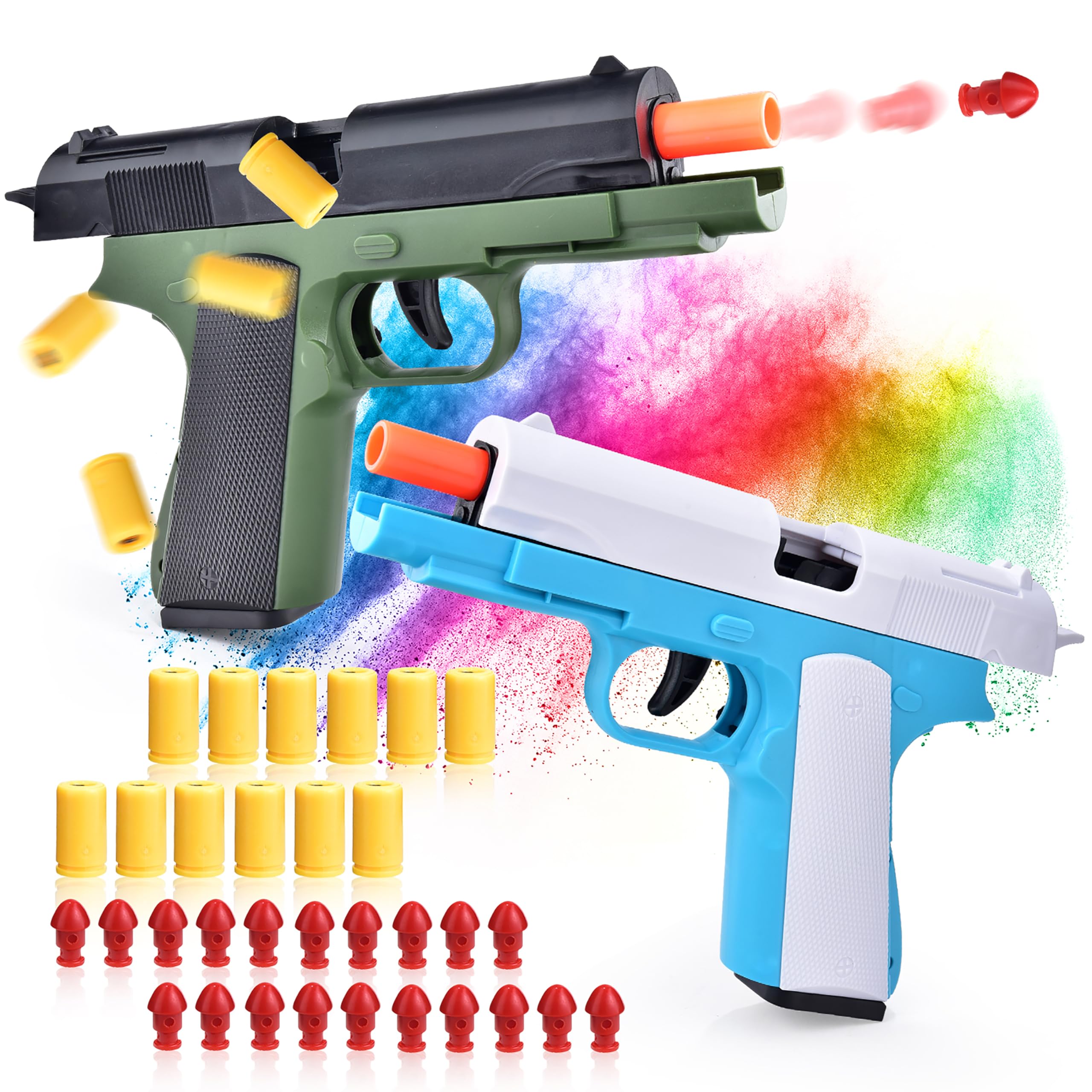 2 Pack Toy Soft Bullet Gun, Foam Ejecting Blasters, Empty Shell Ejecting Toy Guns, Educational Model, Outdoor Shooting Games, Birthday Christmas for Boys Girls Adults, Green & Blue