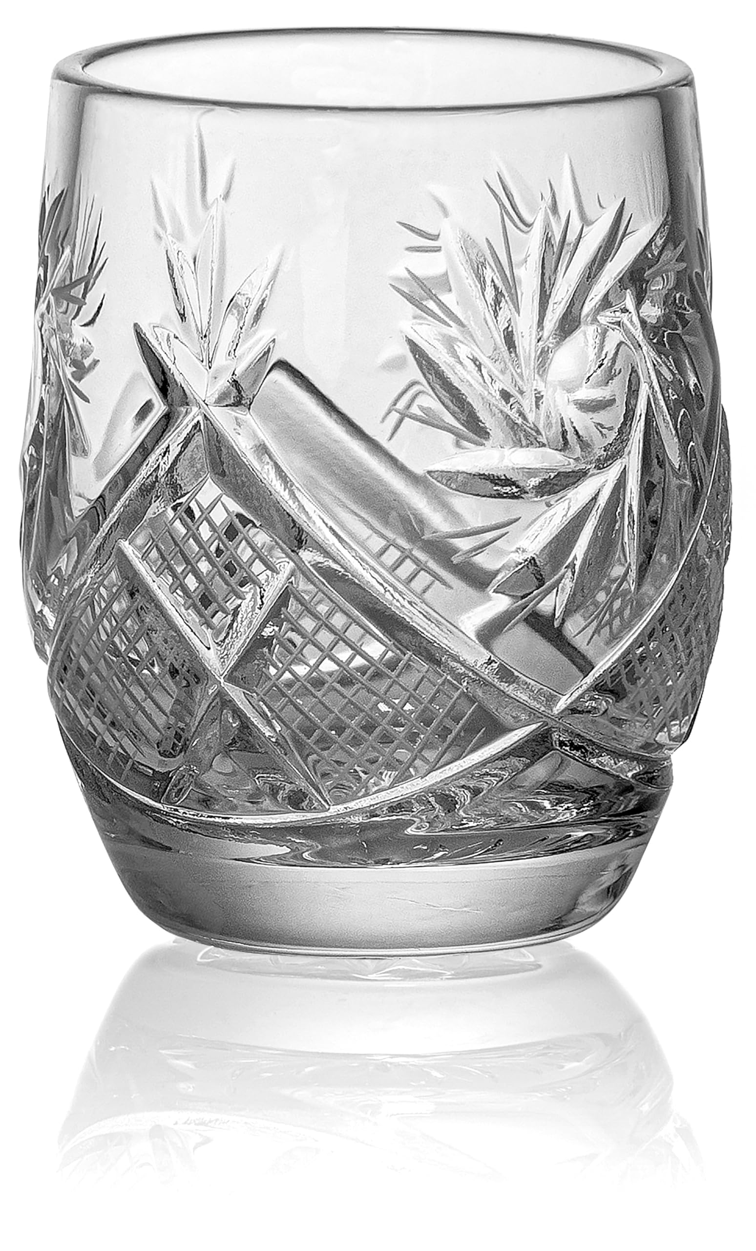 Red Co. Set of 6 Clear Vintage Cut Lead Crystal 1.7 Fl Oz Barrel Shot Glasses