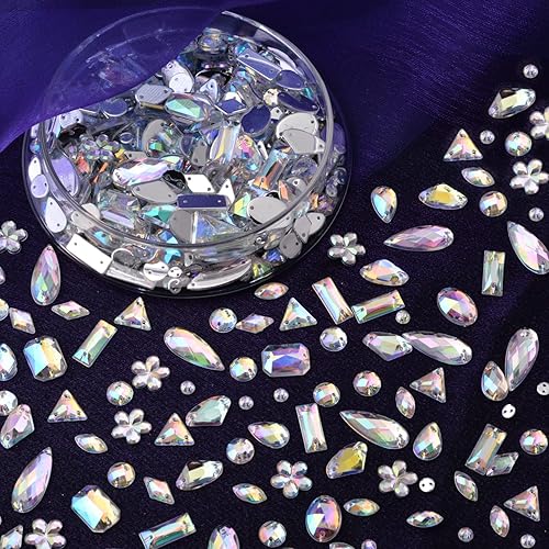 Miniatura 2 de 500 gemas acrílicas para coser con parte trasera plana, formas mixtas de cristal, para coser en ropa, cuentas para coser (cristal AB)