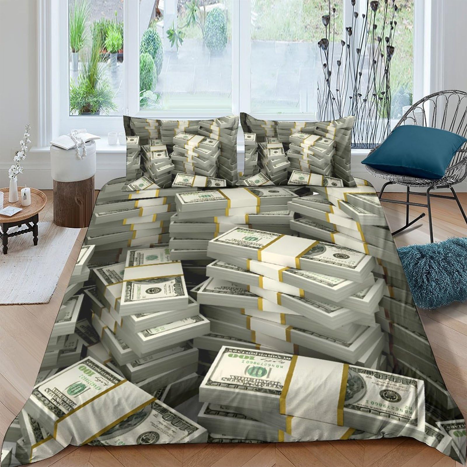 Ctjqhvkz Style-10 3D Printed Money Stack Fitted Sheet Microfiber Soft Durable Dollar Bill Bed Cover For Bedroom Dorm Decor Mattress Protection Single（135X200cm）