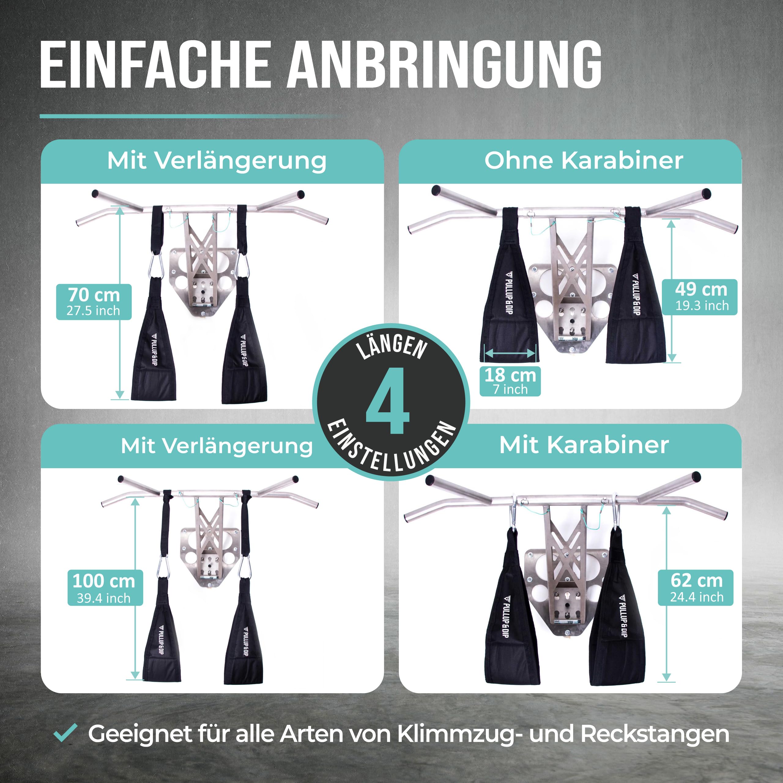 PULLUP & DIP Bauchmuskelschlaufen Armschlaufen für Bauchtraining, Klimmzugstange Schlaufen Bauchtrainingsschlaufen für Tür Reck und Turnstange, 2er-Set Karabinerhaken als Ab Straps