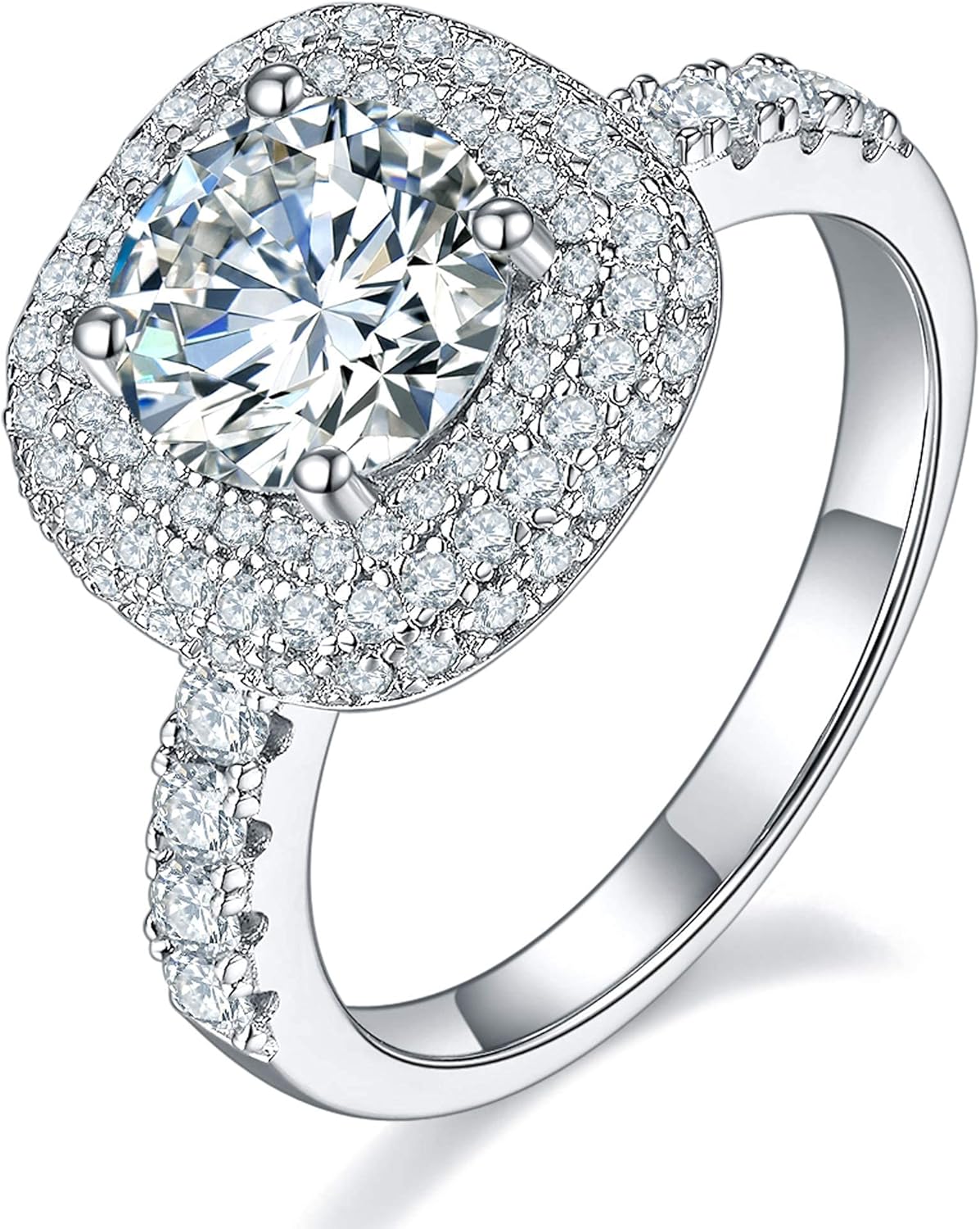 boya Moissanite Engagement Rings for Women, 1.2-2ct D color VVS1 Excellent Cut,18K White Gold Plated, Promise Halo Promise Eternity Anniversary Ring for Women