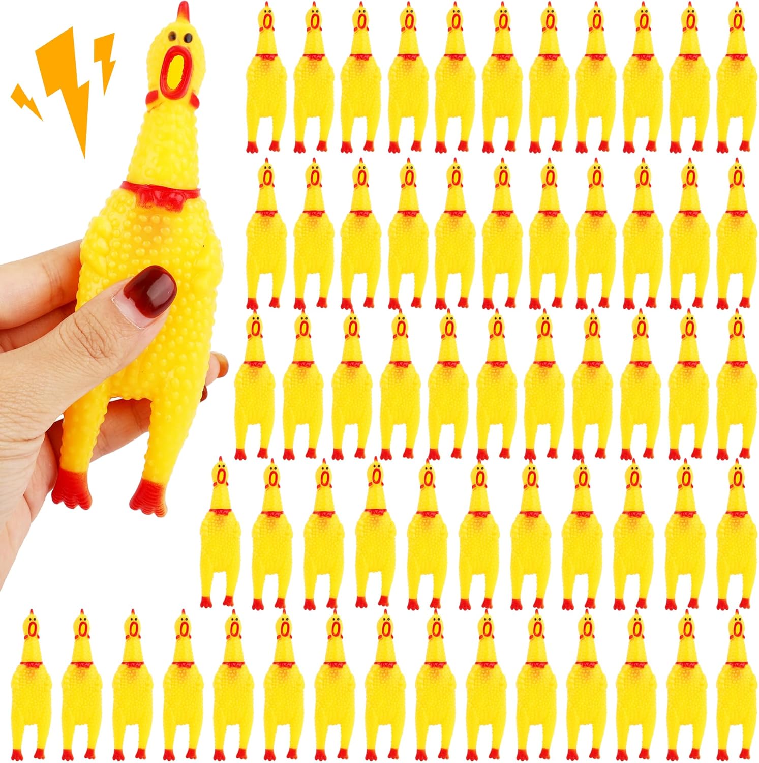 60 Pcs 6.3 Inch Screaming Chickens Toys Bulk Yellow Squeaky Rubber Chicken Novelty Squeaky Chicken Toys for Party Favors Family Game Dog Adults Toys Noise Maker (Color Set 2)
