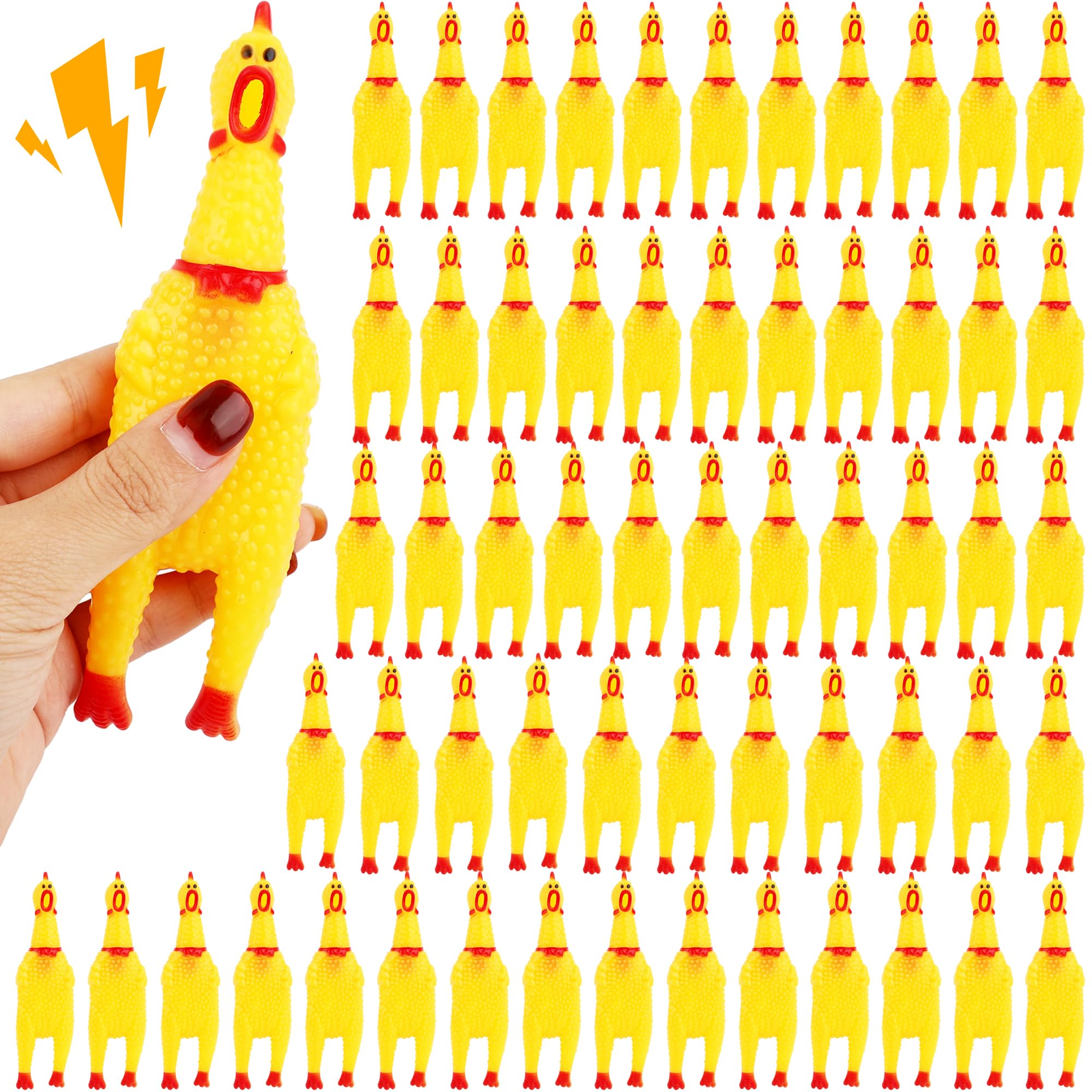 60 Pack 6 Inch Screaming Chickens Toys Novelty Squeaky Chicken Toys Yellow Squeaky Rubber Chicken for Party Prank Novelty Favors Family Game Pet Toys Noise Maker