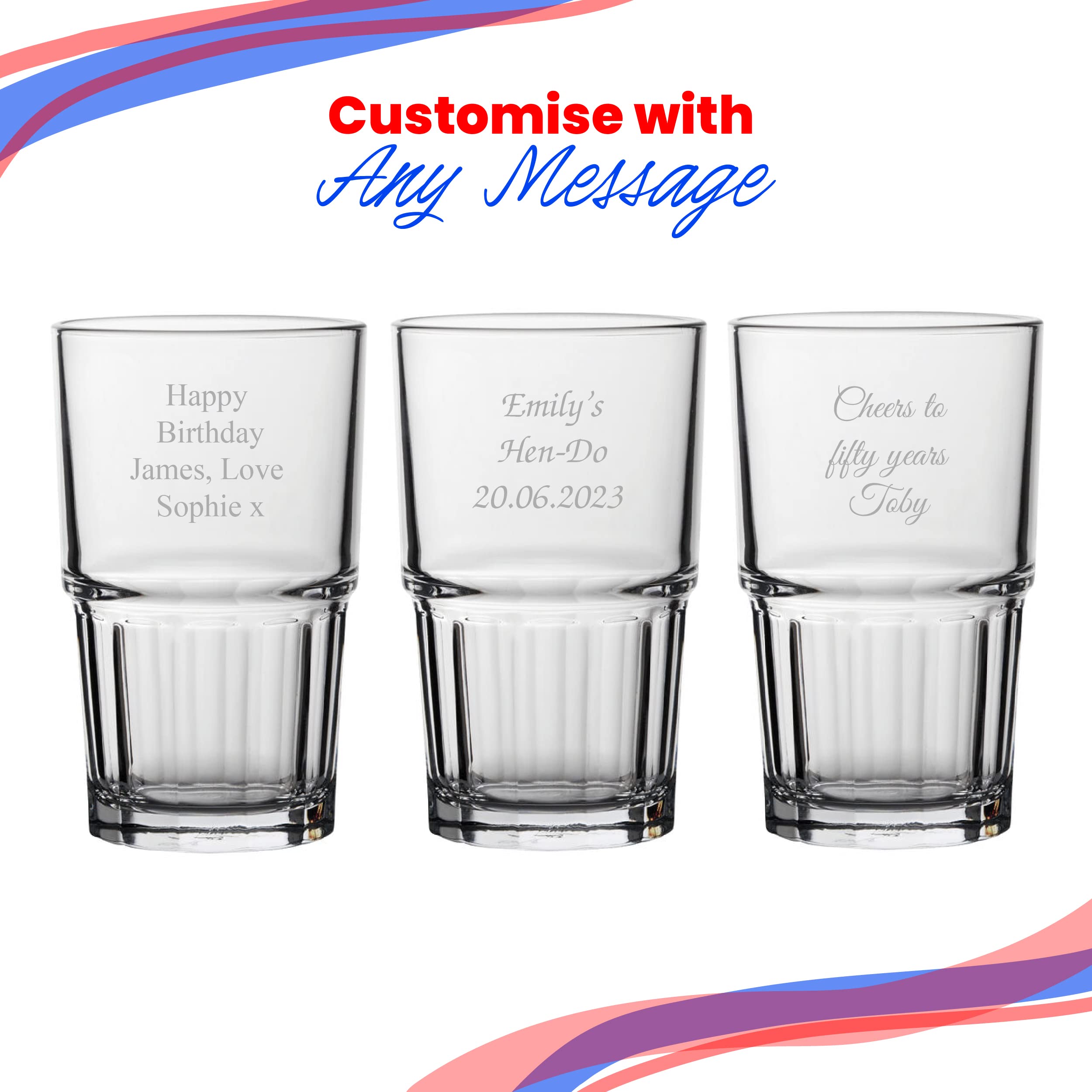 Vaso de hiball endurecido personalizado grabado de 295 ml, cualquier mensaje para cualquier ocasión, como cumpleaños, bodas, Navidad, Pascua, graduación, grabado en el Reino Unido