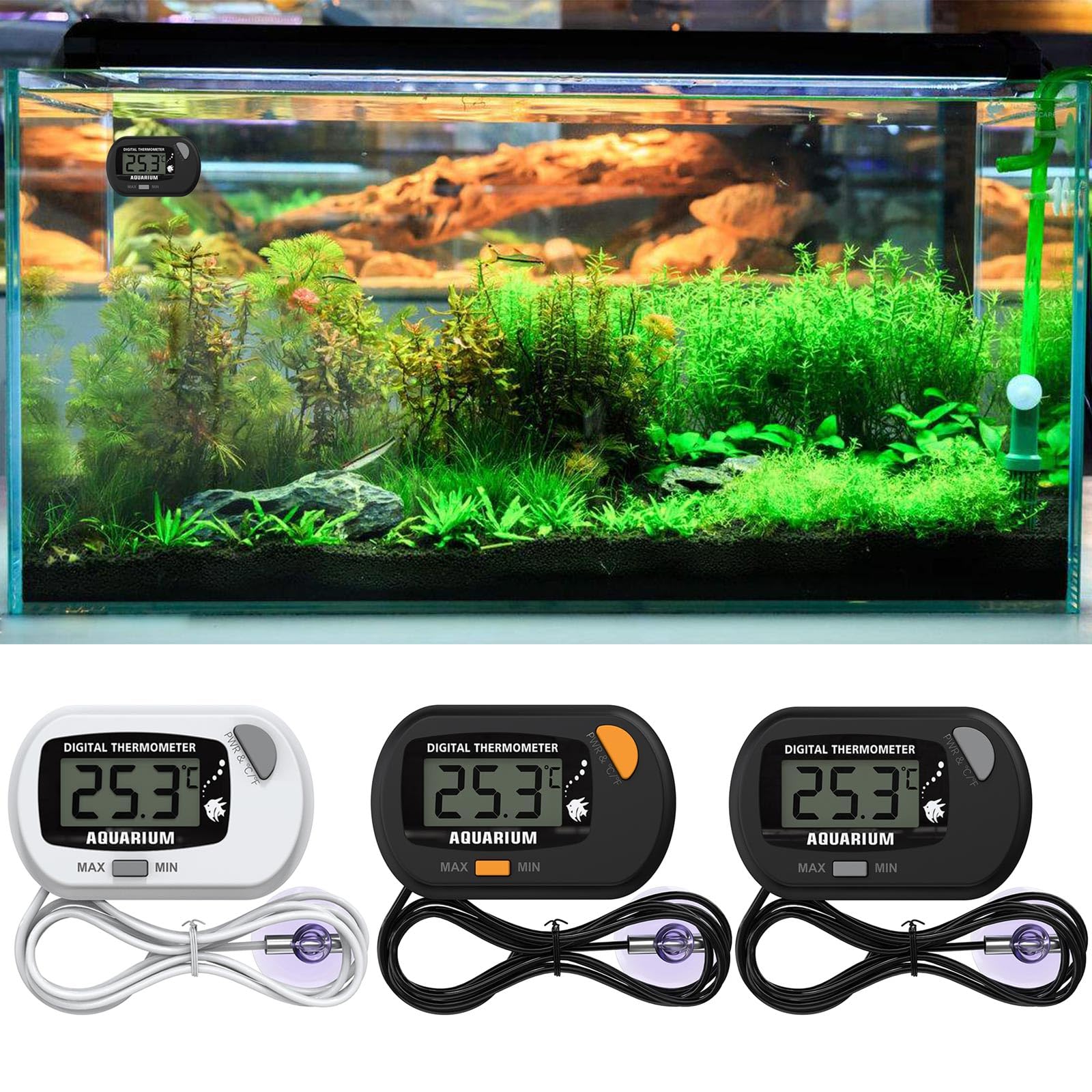 XISAOK External Fish Digital Display Electronic Aquarium Thermograph with Probe