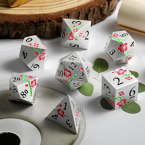 Miniatura 6 de DNDND - Juego de 7 dados de metal para DND, juego de 7 dados metálicos que brillan en la oscuridad con caja de regalo para juego de mesa de