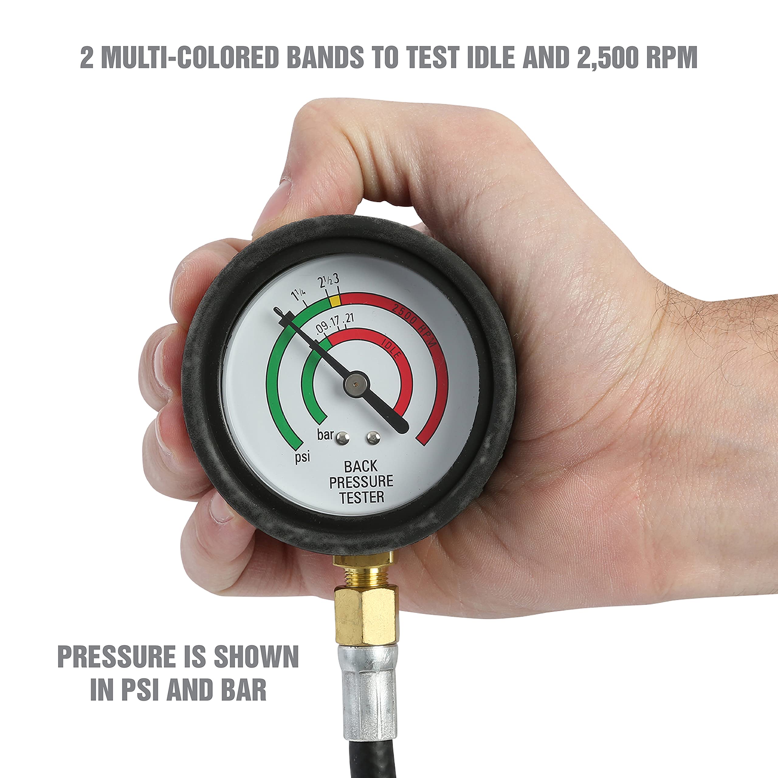 OEMTOOLS 37263 Exhaust Back Pressure Tester/Gauge, Catalytic Converter