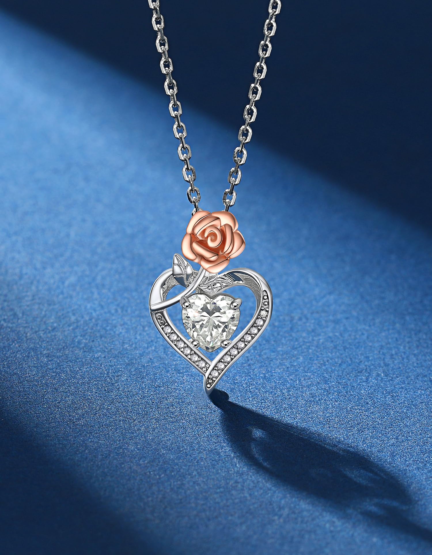 MomentWish Halskette Damen Silber, 1 Karat Moissanite Kette Rose Silber 925 Silberkette mit Anhänger Rosegold Schmuck Geschenk für Frauen Freundin Mama