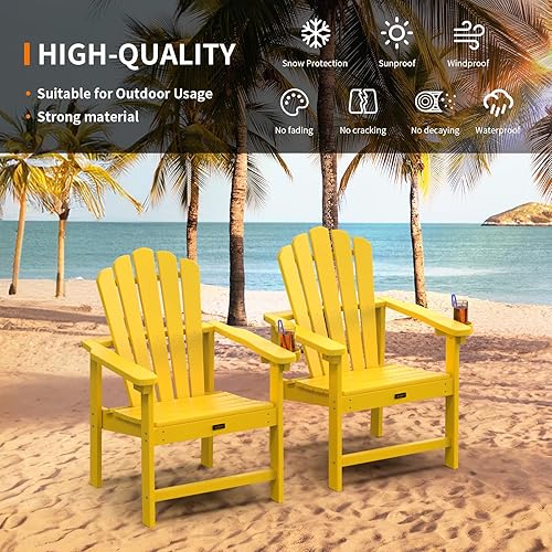Miniatura 4 de VINGLI Silla Adirondack plegable de plástico con soporte para tazas, material HDPE 100% reciclable, capacidad de peso de 380 libras para piscina al