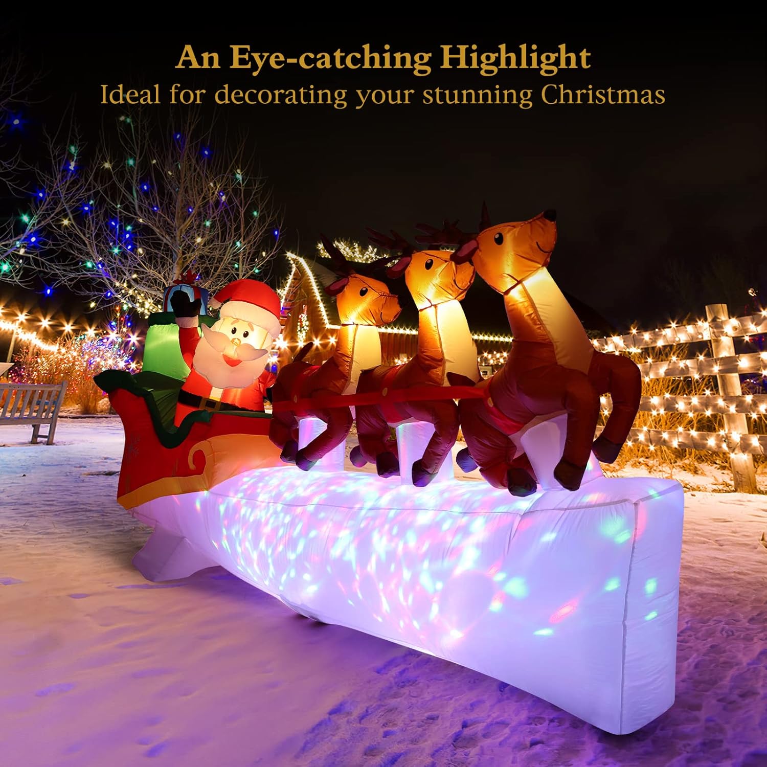 Lewondr Christmas Inflatables, 10.8 FT Waterproof Light Up Santa Claus Sleigh Christmas Deer Outdoor Decorations with Built-in LED Lights, Blow Up Christmas Yard Decorations for Garden Holiday Party