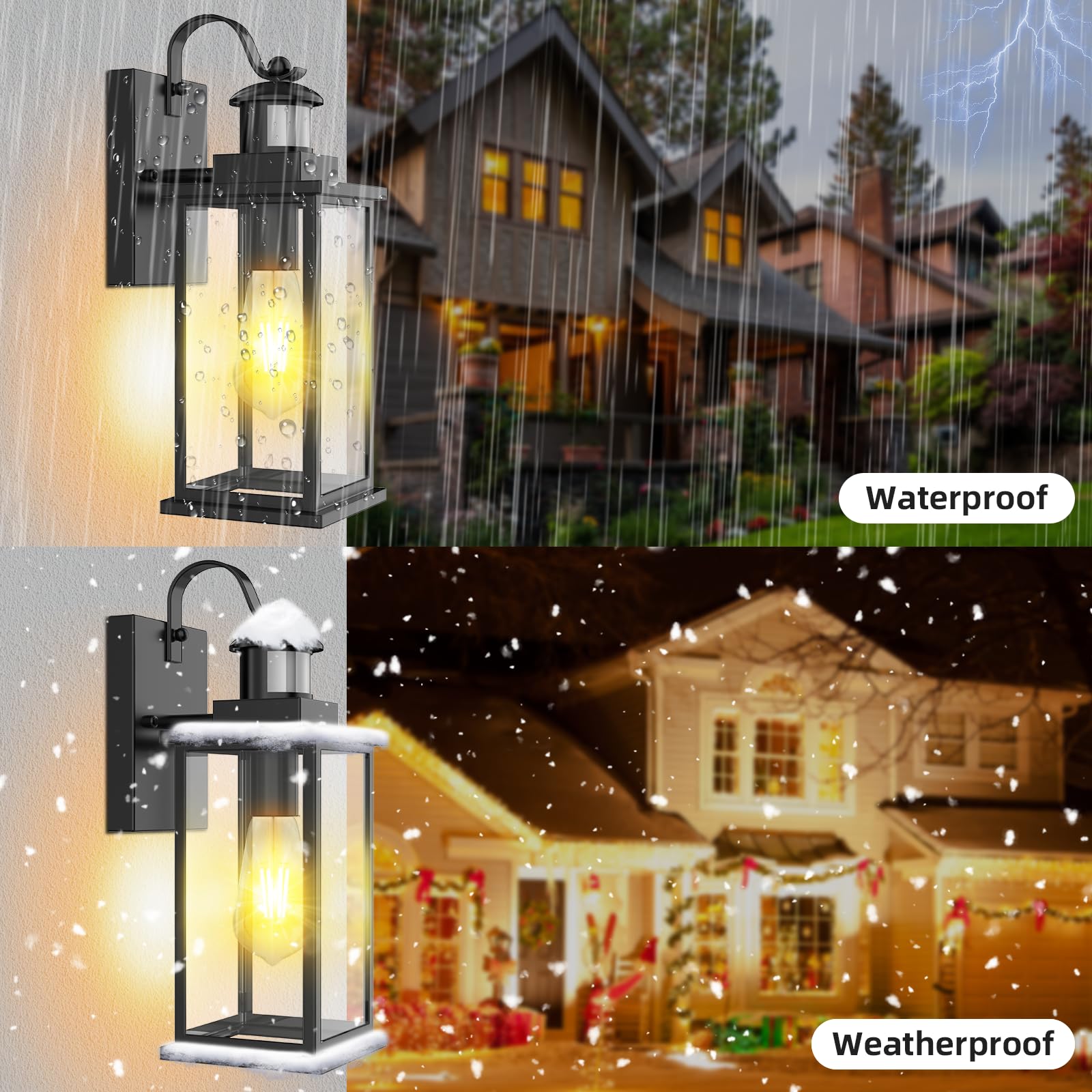 2 Pack Motion Sensor Outdoor Light - Dusk To Dawn Outdoor Lighting Fixture Wall Lantern Exterior Light - Waterproof Porch Lights Wall Sconce For House Garage Entryway Doorway - LED Bulb Included