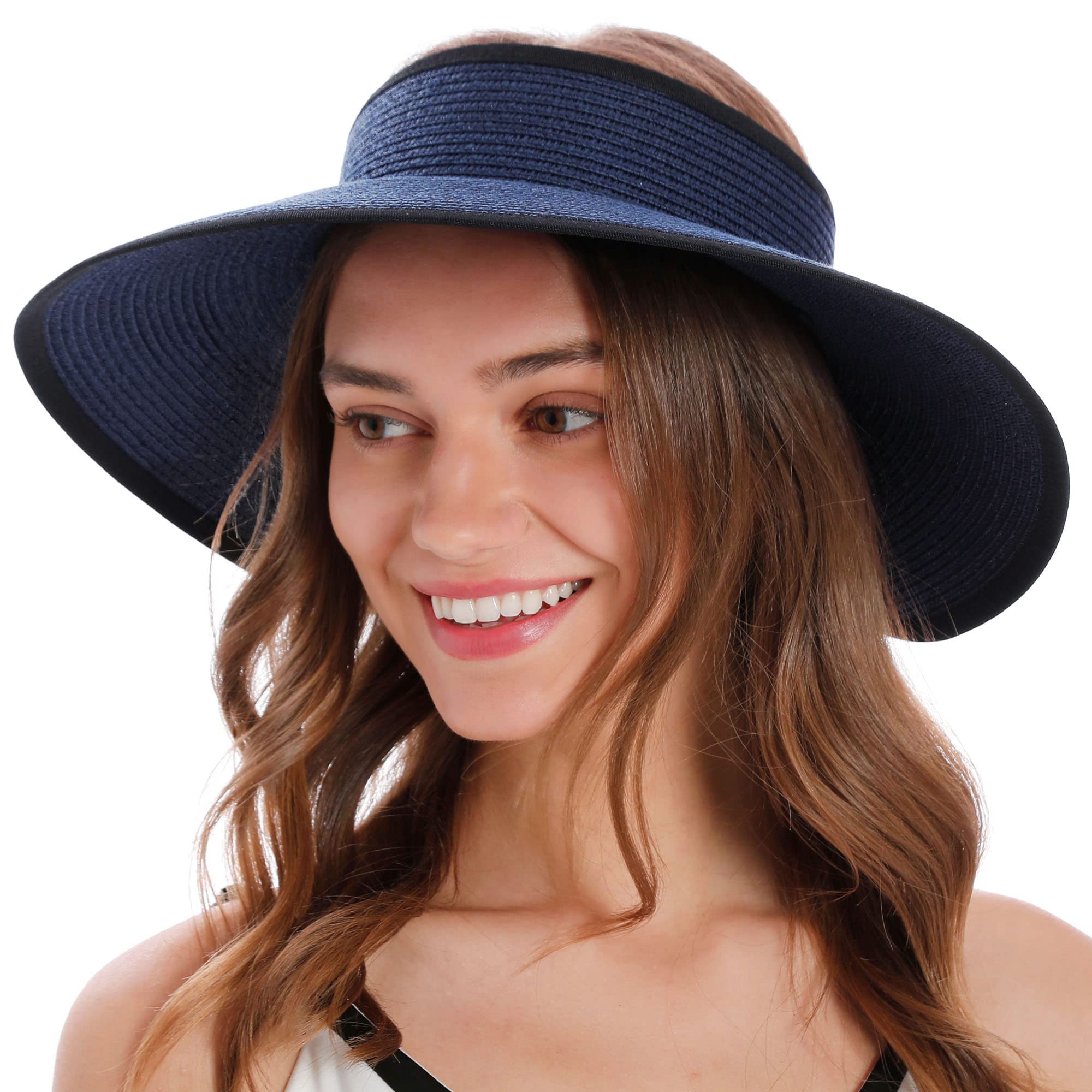 Simplicity Women's Summer Foldable Wide Brim Beach Hats Straw Sun Visor Hats