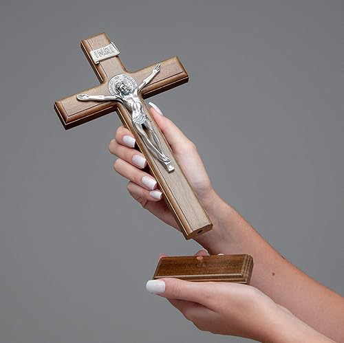 Miniatura 7 de Intercession Crucifijo de cruz de madera para pared y mesa (10 pulgadas - Plata antigua)