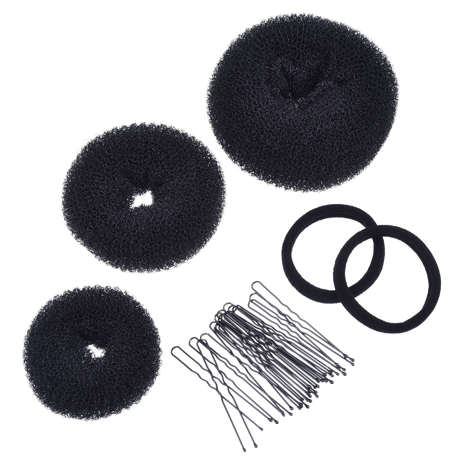 Mudder 3 Pieces Donut Bun Maker Hair Bun Maker Ring Style Bun Maker Set for Chignon Hair Includes Large, Medium and Small (Black)