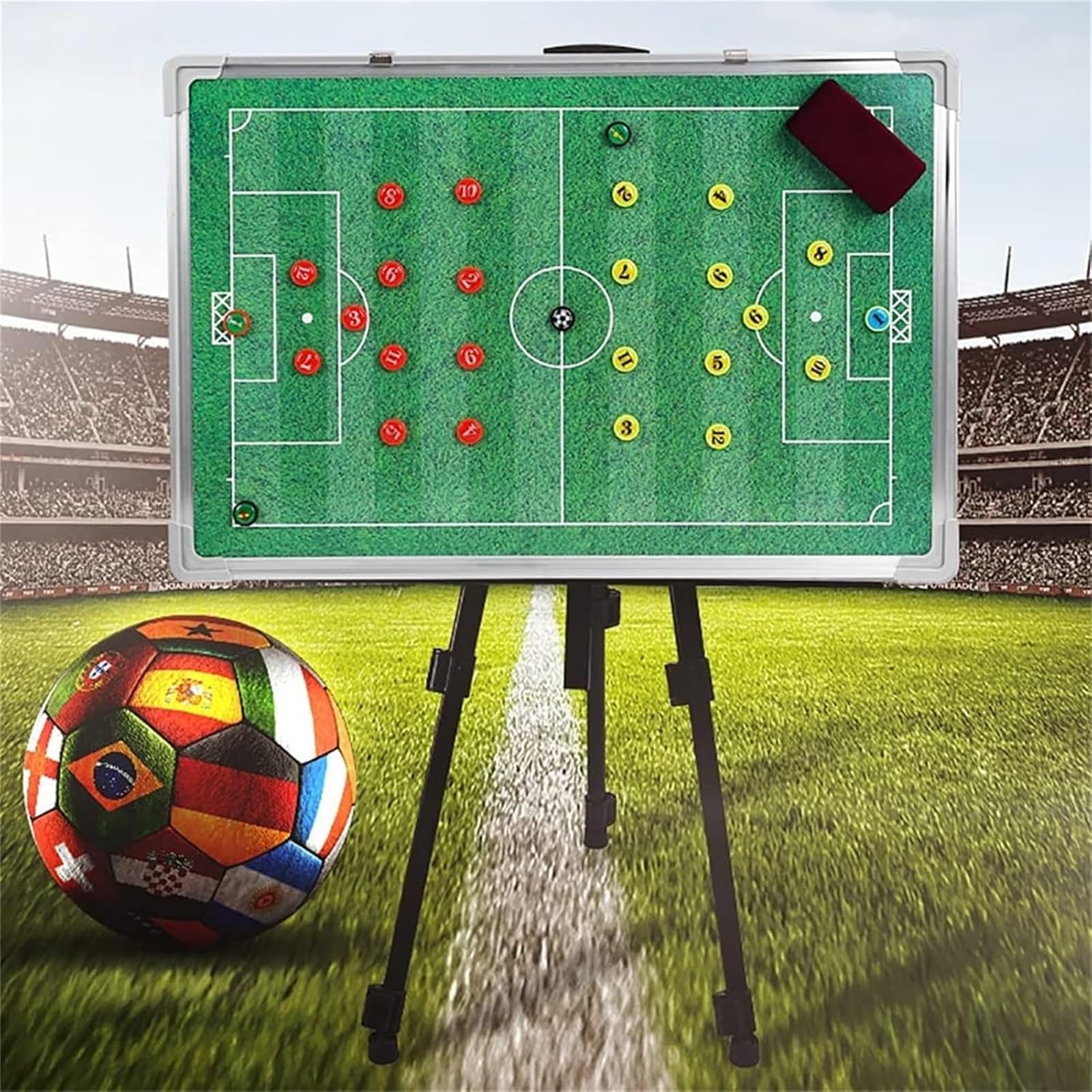 Pizarra táctica magnética borrable de fútbol con bolsa y trípode para sesiones de entrenamiento de entrenadores