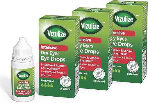 Vizulize Intensive Dry Eye Drop 10ml - Intensive & Longer Lasting Relief, Moisturises & Soothes Dry Eyes - 3 Pack