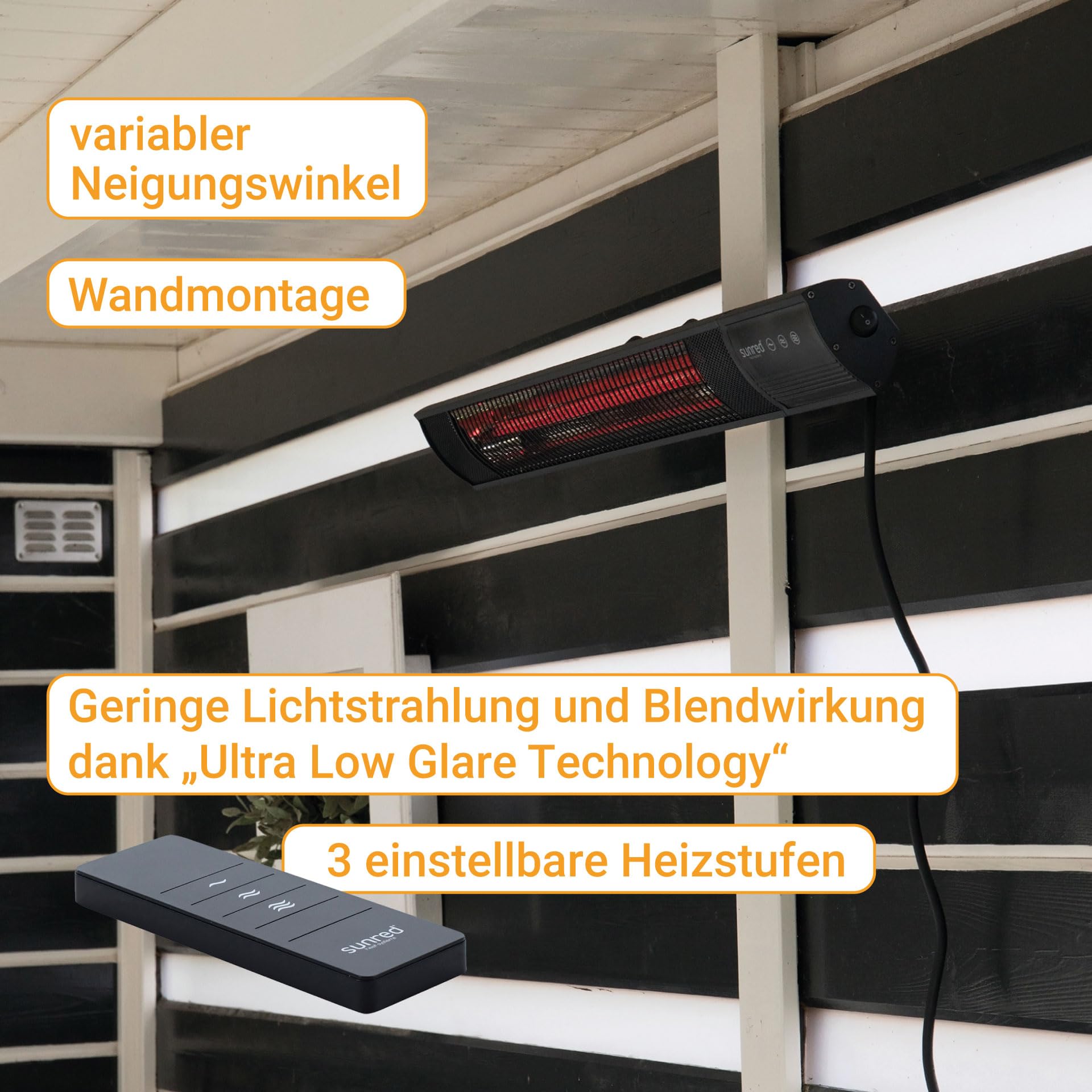 Sunred Grzejnik ścienny 2500 W, promiennik podczerwieni, na taras (czarny)