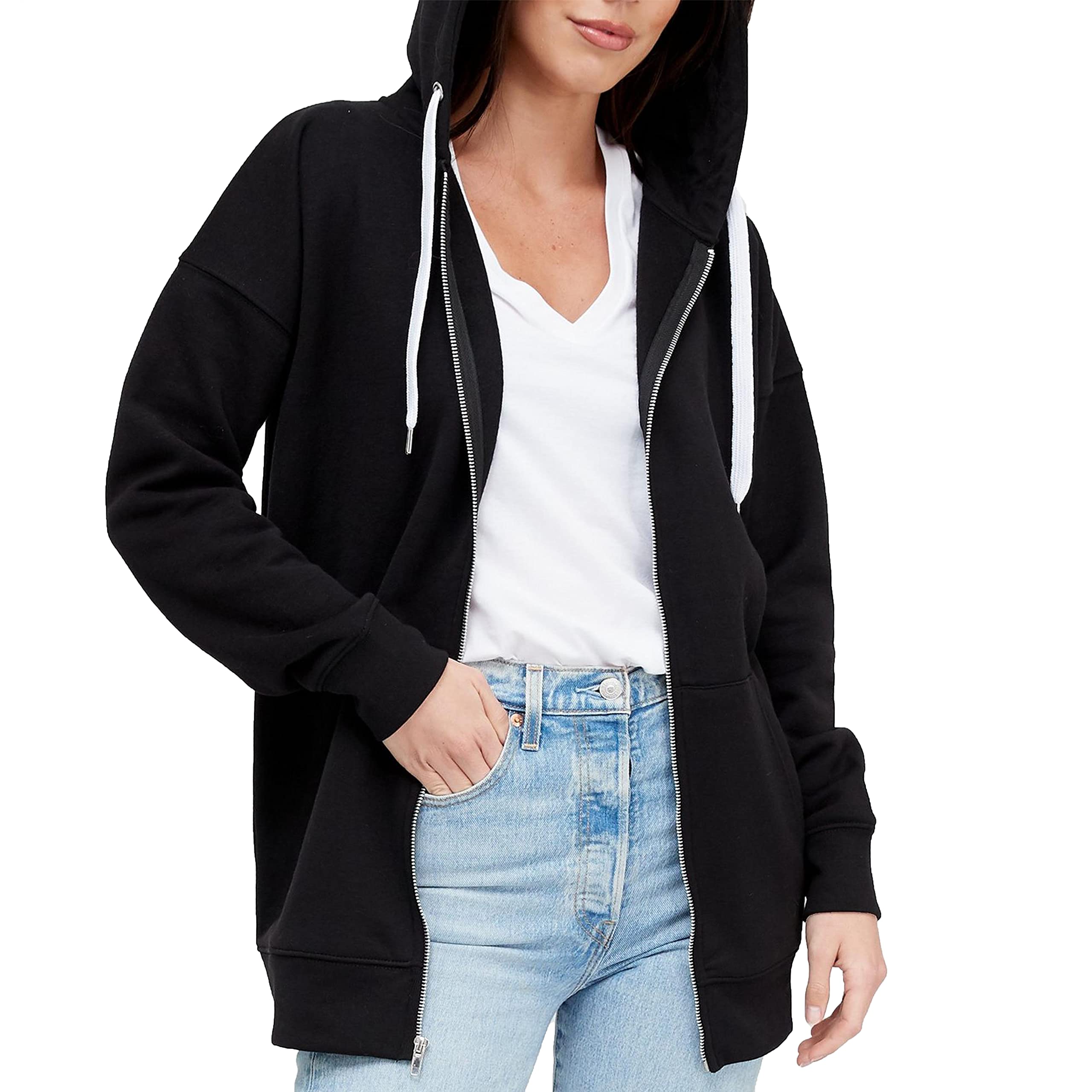Metzuyan WS-SS22 Womens Ladies Value Basic Oversized Zip Hoodie Black 10