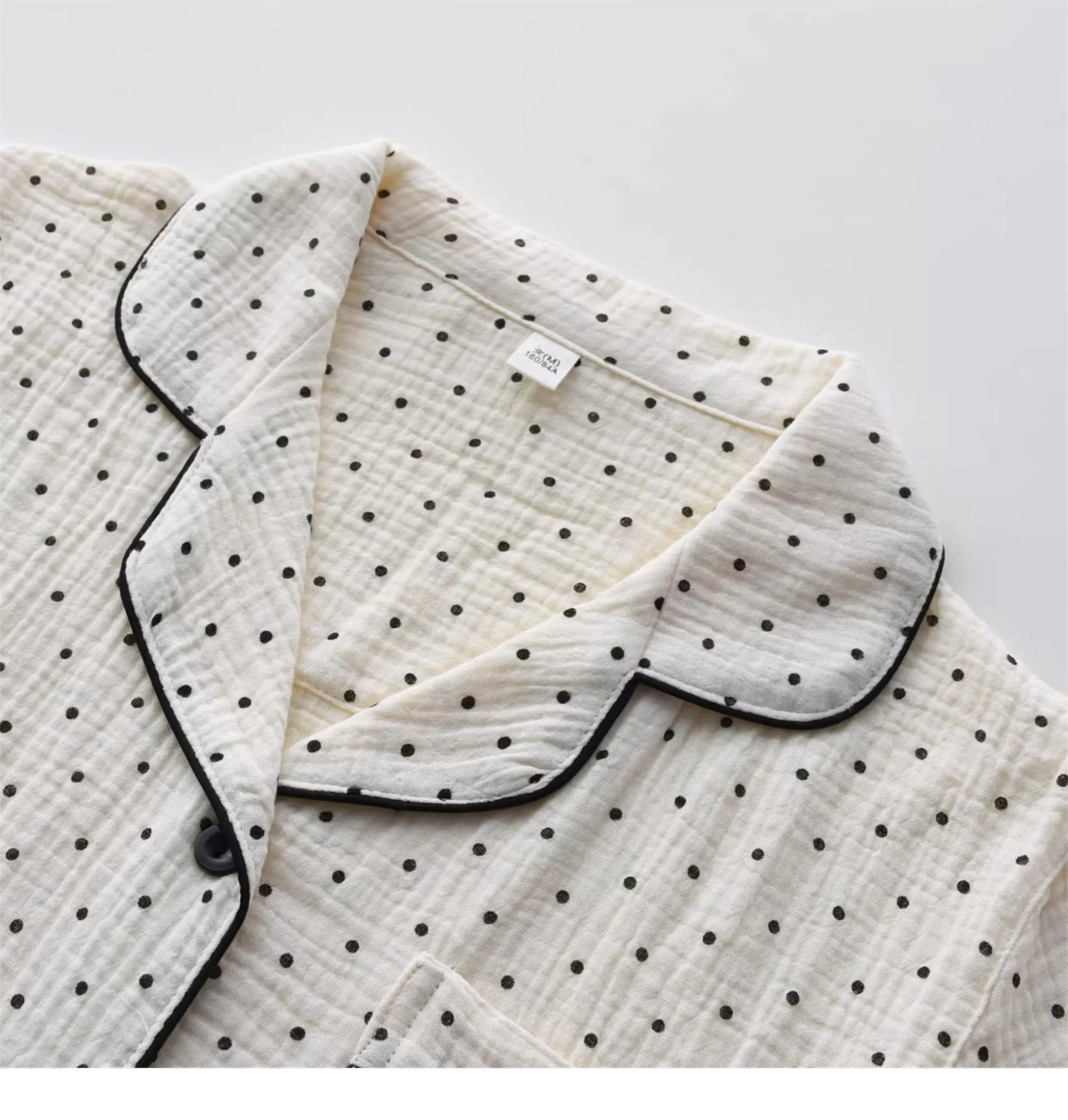 1 Juego de Pijamas Lunares algodón Doble Capa Gasa Suave Manga Larga y Pantalones Ropa Dormir for Primavera Verano para Descanso en casa