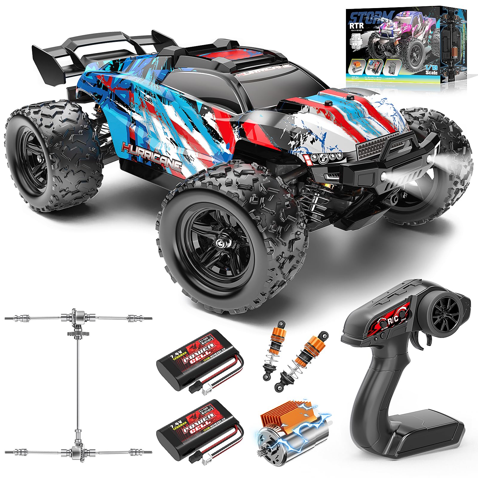RC Cars 1:18 Entry-Level RC Car for Adults & Boys, All-Metal drivetrain Off-Road RC Racing Truck 40 km/h, Carros de Control Remoto 4x4 with 2 Batteries, Fast Remote Control Car for Adults