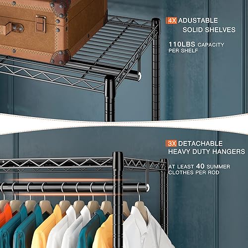 Miniatura 5 de Raybee Perchero de 77 pulgadas perchero resistente de 650 libras perchero de metal para colgar ropa perchero comercial resistente y resistente con