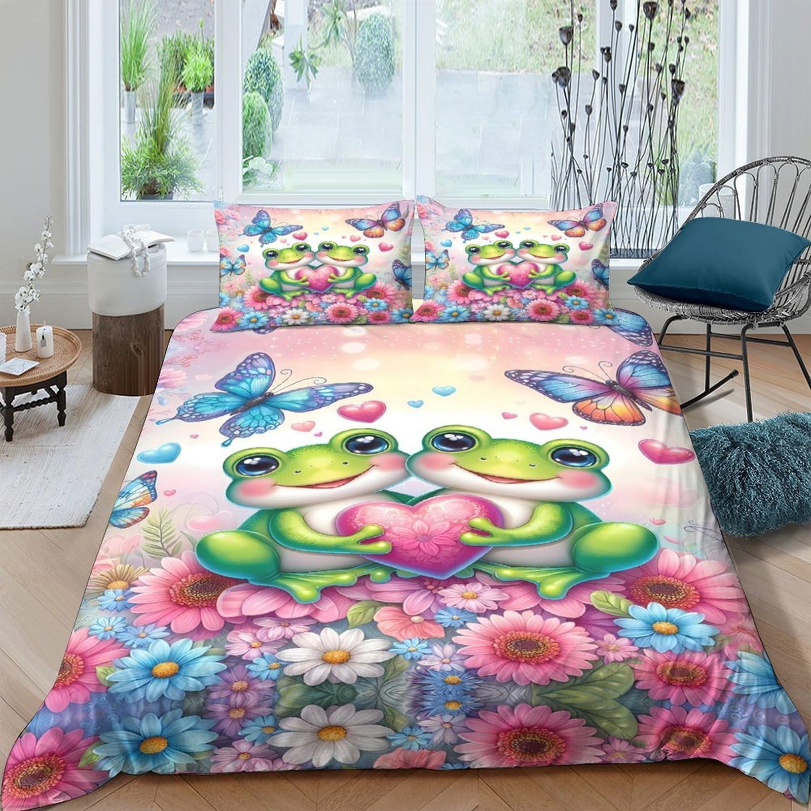 Ctjqhvkz Style-9 3D Printed Cute Frog Fitted Sheet Microfiber Colourful Flowers Bed Cover For Bedroom Dorm Guest Mattress Decor Single（135X200cm）