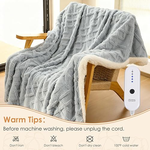 Vista 78 de Manta térmica, manta eléctrica con 5 niveles de calefacción y apagado automático de 4 horas, manta de calentamiento rápido de sherpa súper suave