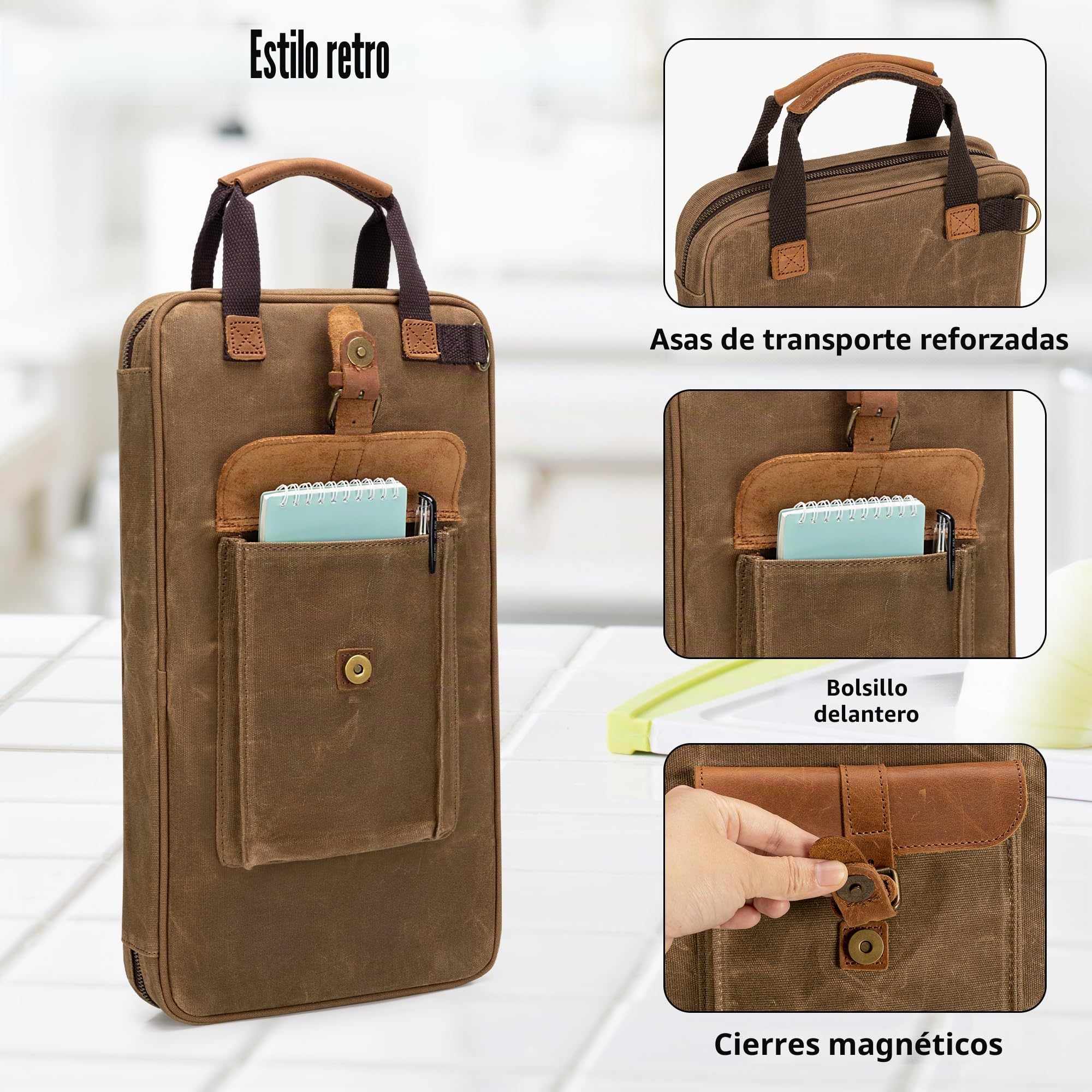 Damero Estuche Cuchillos con 11 Ranuras y 2 Bolsillos de Malla con Cremallera para Utensilios, Bolsa de Viaje para Cuchillos de Chef con Asa y Correa para el Hombro Extraíble, Solo Bolsa
