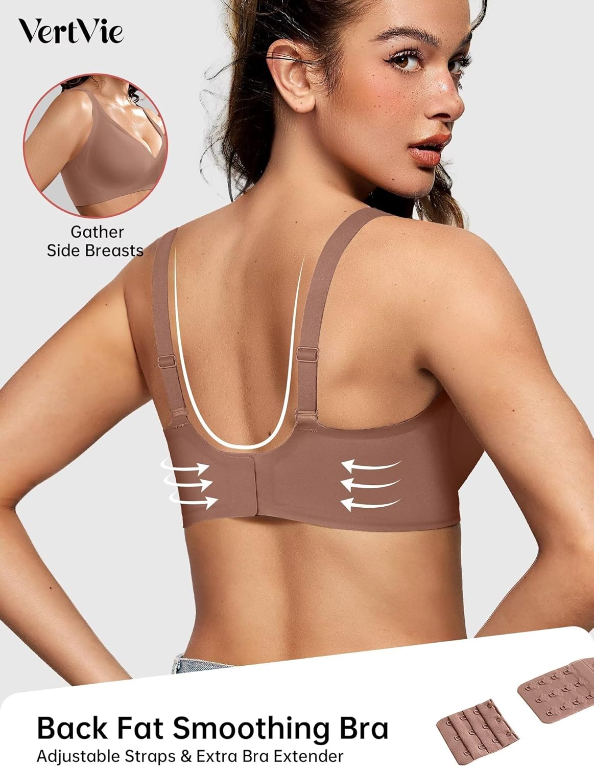 Vertvie Jelly Wireless Bras for Women Push Up Plunge Seamless T-Shirt Bras No Underwire Supportive Full Coverage Bralettes - Image 3