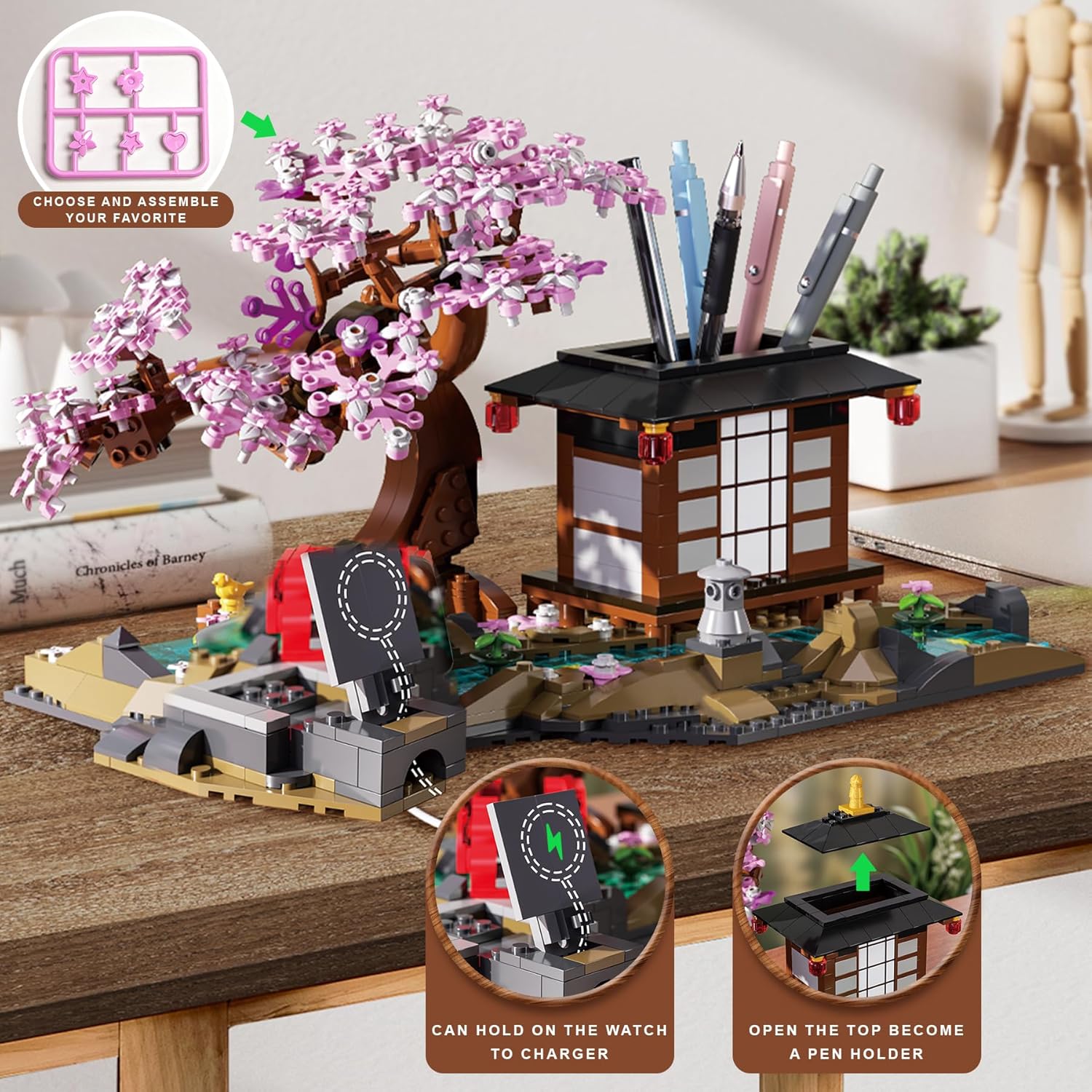 Japanese Garden Building Set, Cherry Blossom Bonsai Tree House Building Block for Adults Japanese Tranquil Garden for Home and Office Decoration Set (916 PCS) - Image 3