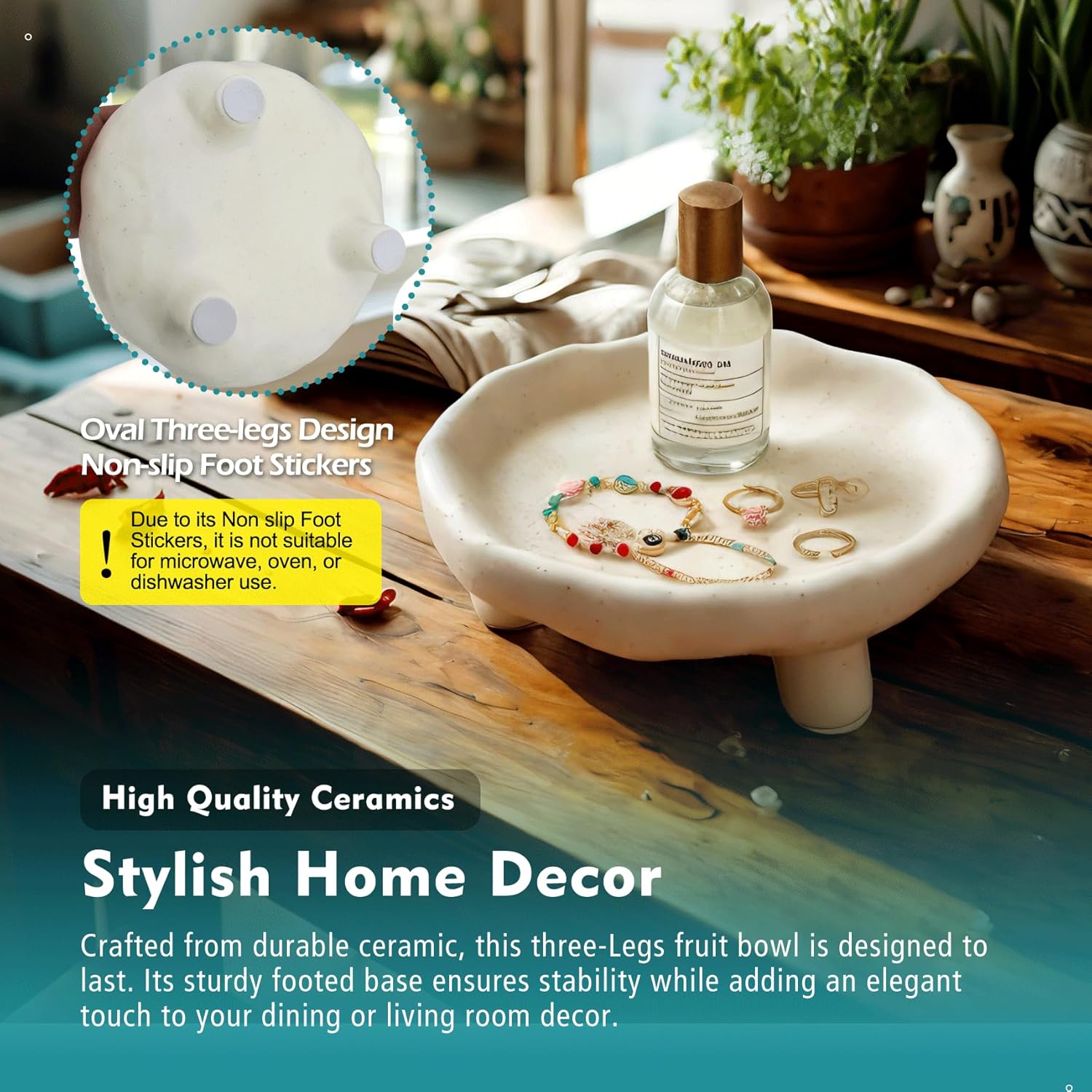 Three-Legs Ceramic Decorative Bowl- 8" Small White Footed Fruit Bowl for Kitchen Counter, Entryway &Table Home Décor,Multi-Purpose Footed Centerpiece Bowl for Candy,Breads,candles, trinkets or key