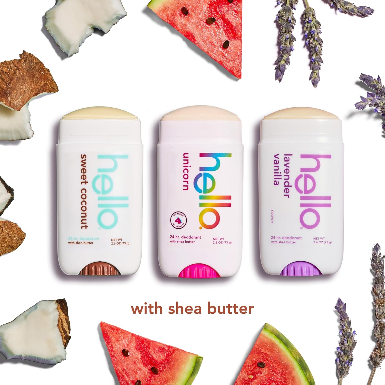 hello Deodorant Variety Pack, Aluminum Free Deodorant for Women and Men with Shea Butter, Lavender Vanilla, Sweet Coconut, Unicorn, Baking Soda Free, 3 x 2.6 oz Sticks - Image 6